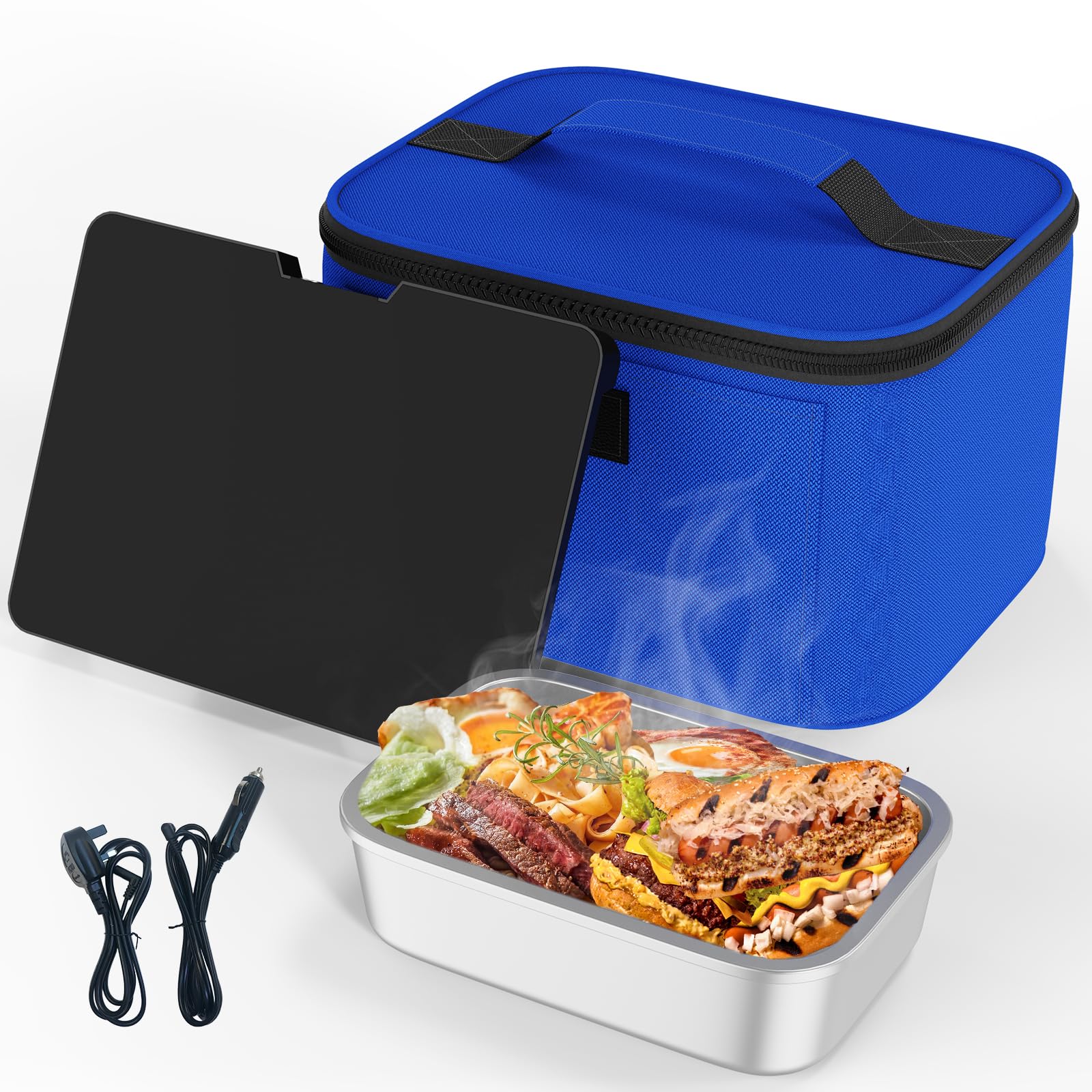 Electric Lunch Box Food Heater-12V/24V/220V Car Food Warmer Heated Lunch Box for Adults, 3-in-1 Portable Oven for Office, Work, Home, Travel, Car, Blue