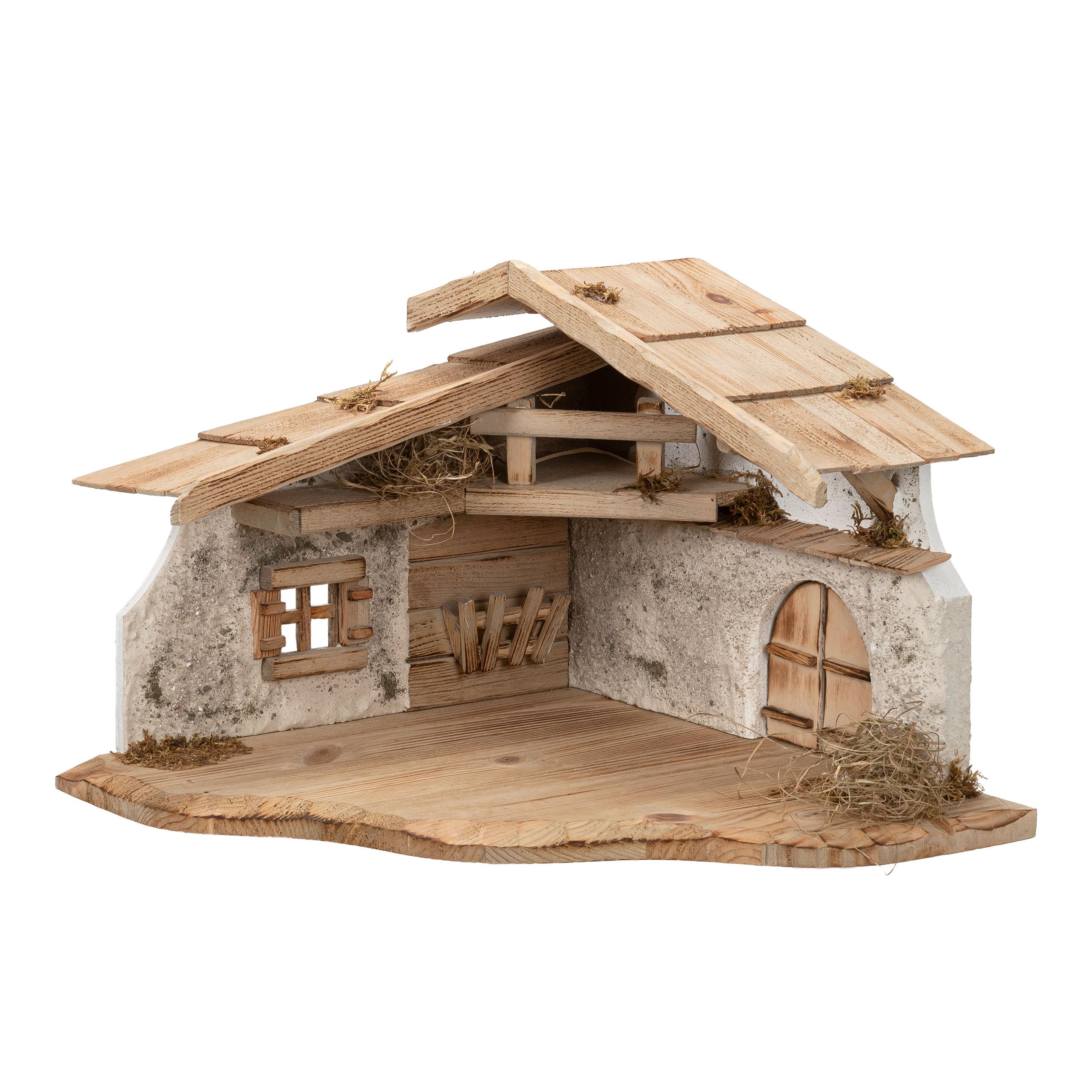 Bonetti Grande Crèche de Noël | Fabriquée en bois et en plâtre | Décorée avec de la mousse, des pierres et de la paille | Crèche très détaillée (environ 38,5 x 38,5 x 29 cm (LxPxH))