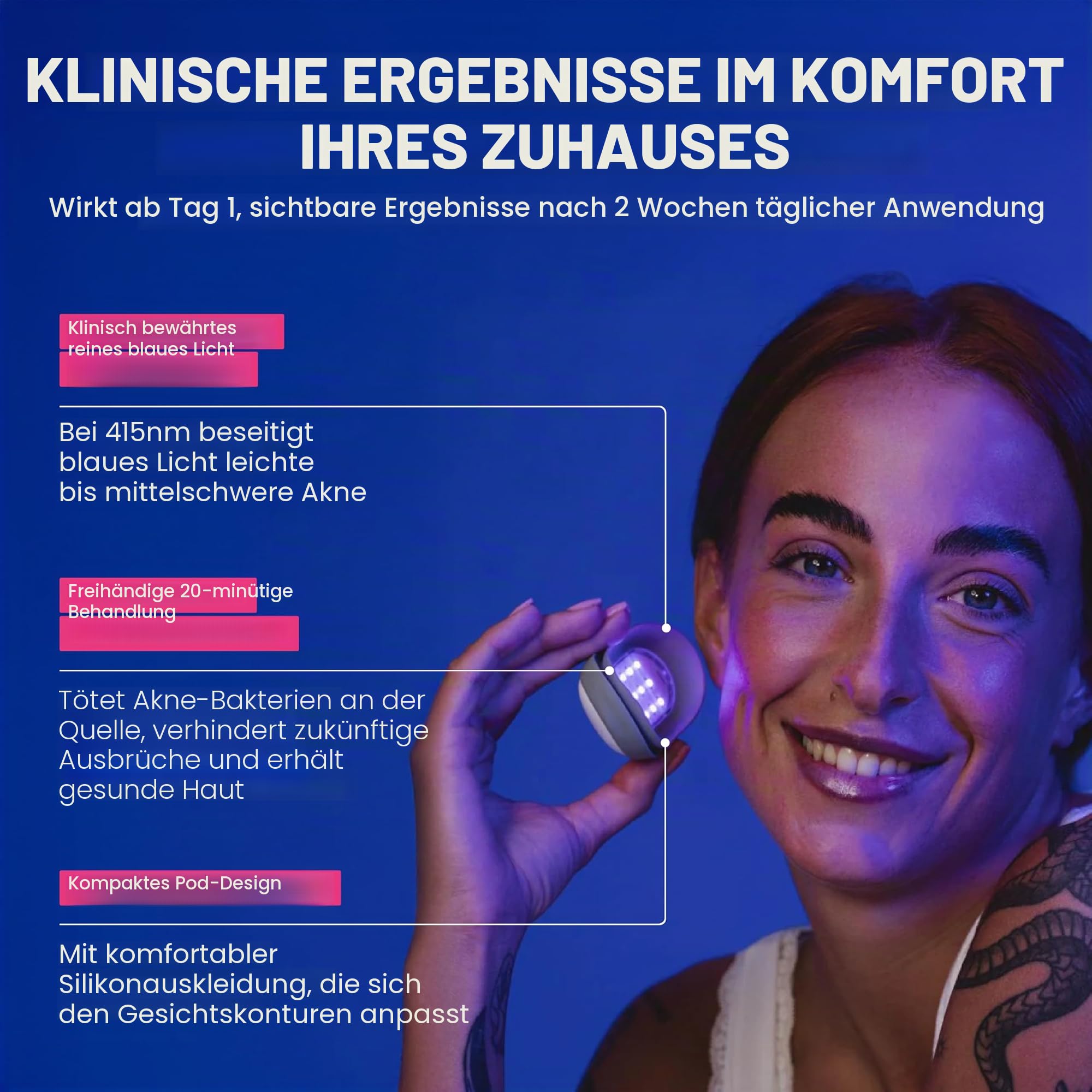 LUSTRE Solo Blue Light Akne-Behandlungsgerät, UV-frei & drahtlos | Für Akne, Pickel und Unreinheiten