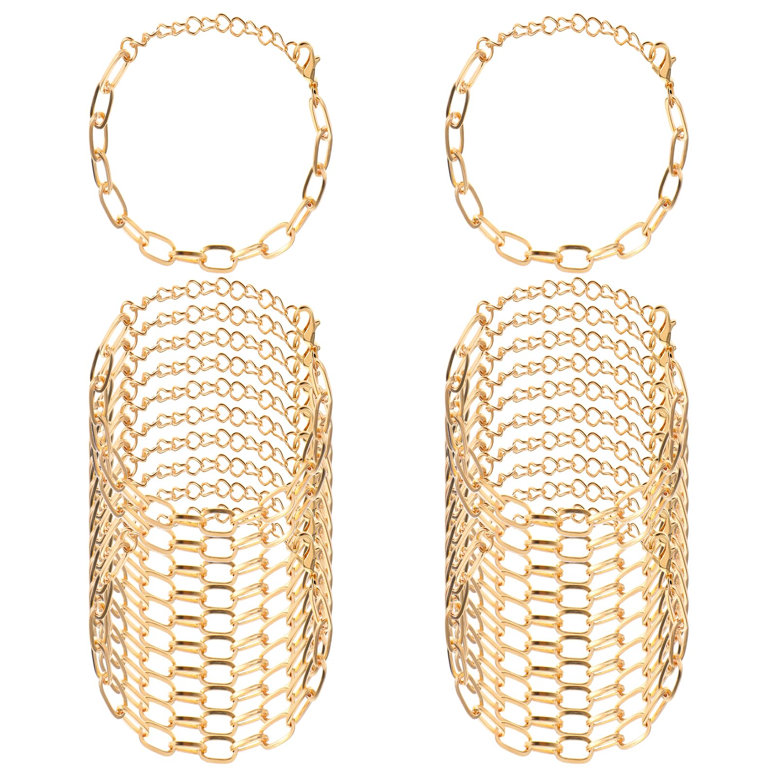 20 Pcs Charm Bracelet Chain Link Bracelet Chain with Lobster Clasps Jewelry Making Chains for Women DIY Bracelets Crafts Supplies, Gold