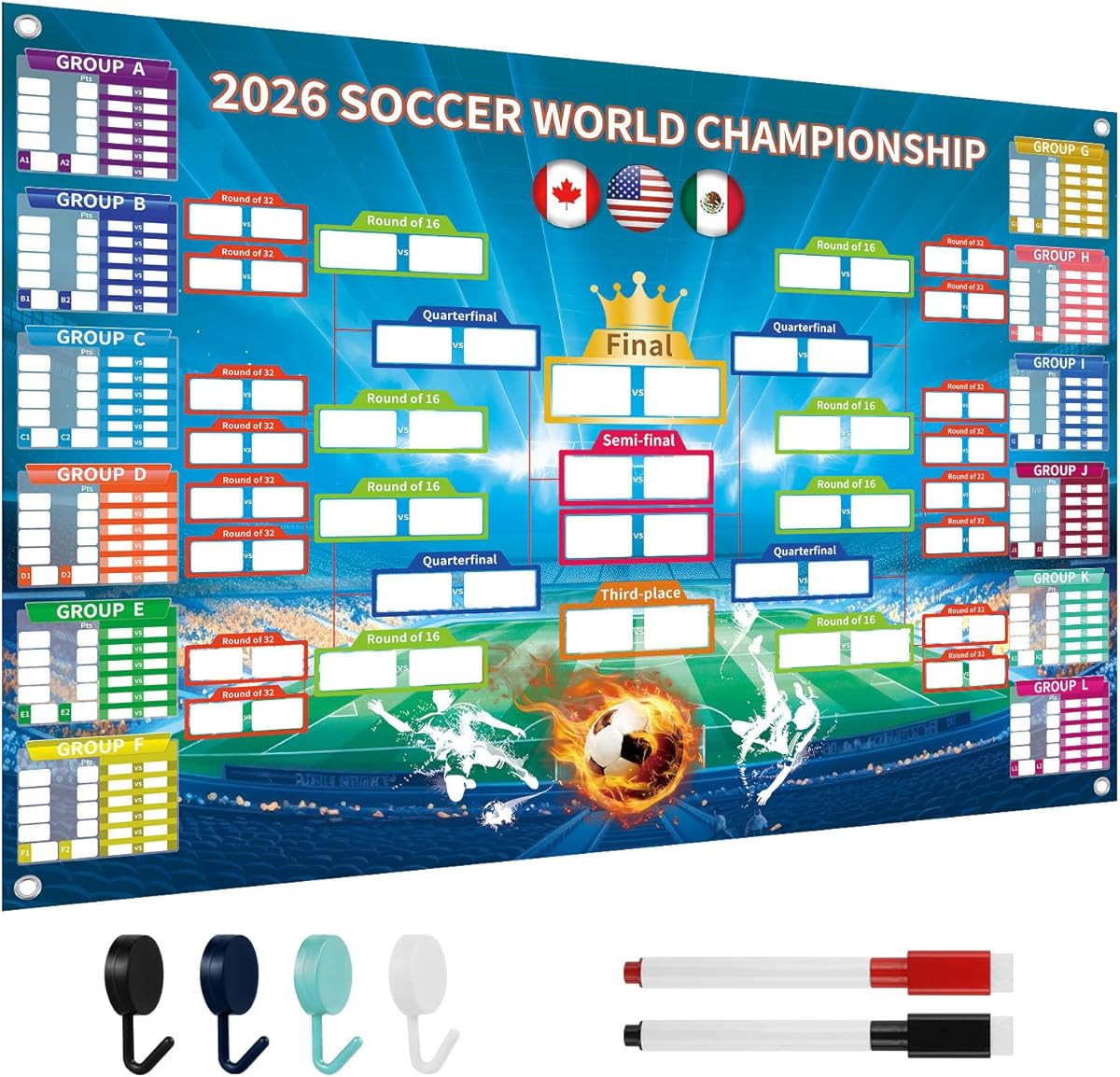 Prothens Póster del Mundial 2026 – Calendario del Mundo 2026, artículo para fans de fútbol, decoración de fiesta, mural para oficina y salón, 60 x 42 cm, regalo para fanáticos del fútbol