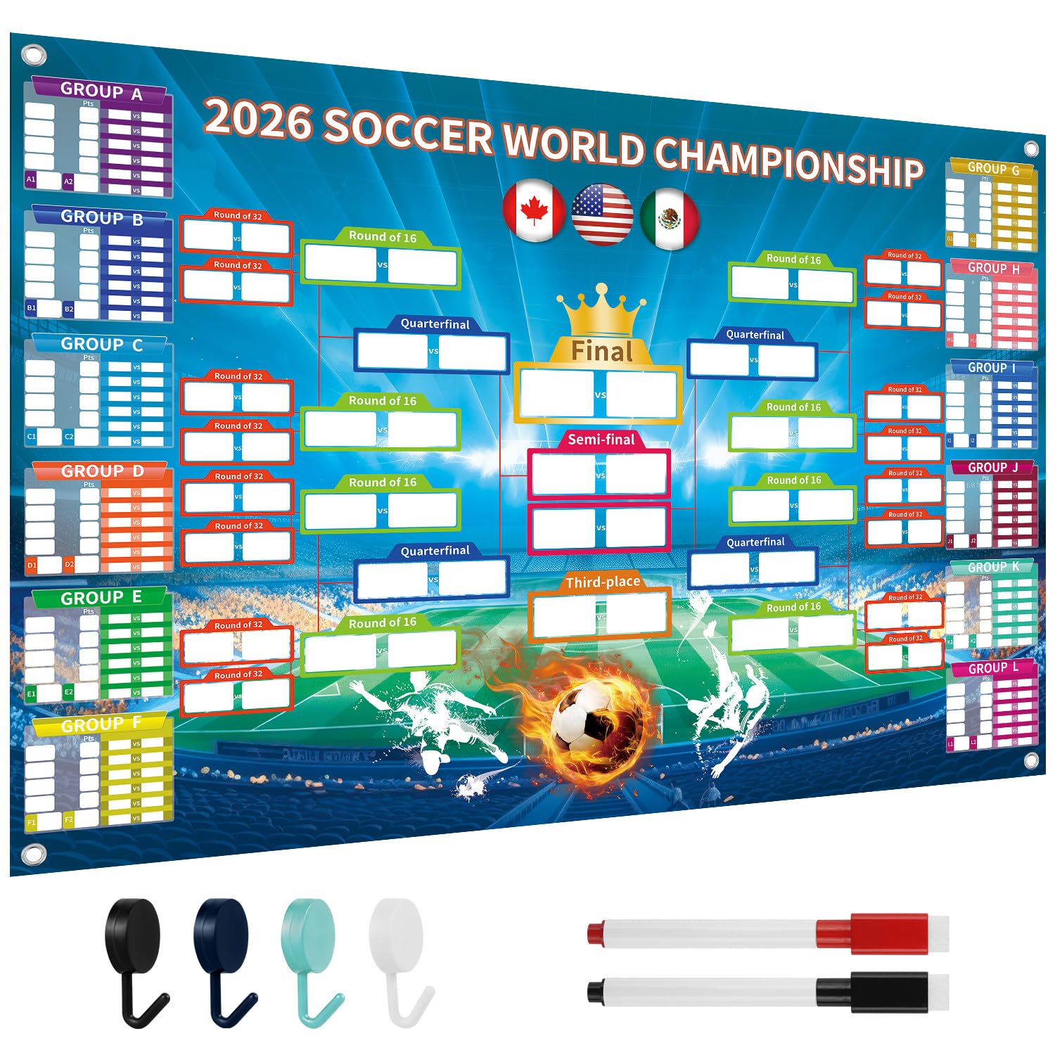 Prothens Póster del Mundial 2026 – Calendario del Mundo 2026, artículo para fans de fútbol, decoración de fiesta, mural para oficina y salón, 60 x 42 cm, regalo para fanáticos del fútbol