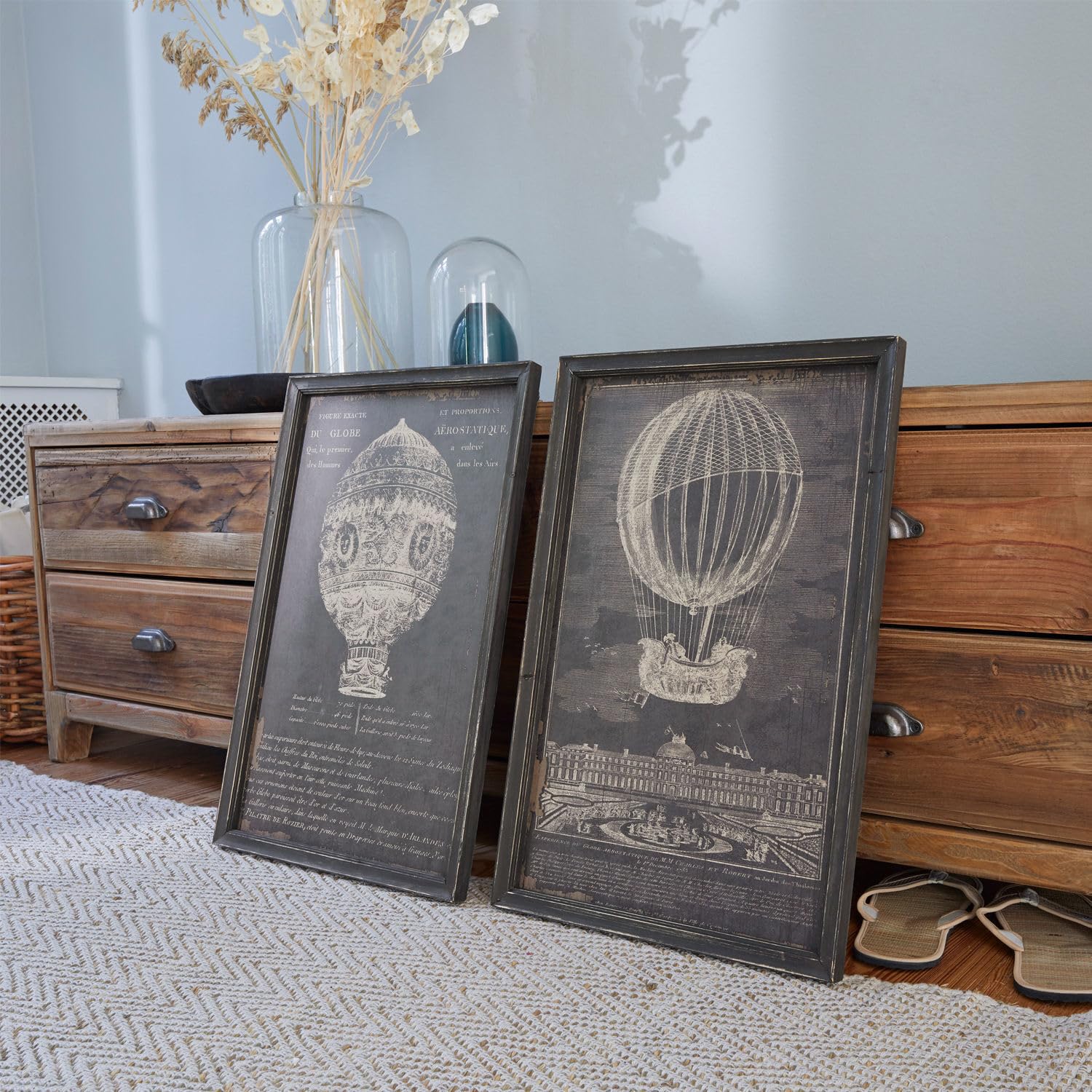 Loberon Ortarsis Coppia di Quadri - Delicate Stampe Vintage - Motivi da Sogno, Nero