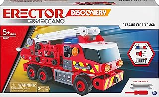 Meccano Erector Discovery, Rescue Fire Truck with Lights and Sounds STEAM Building Kit, for Kids Aged 5 and Up