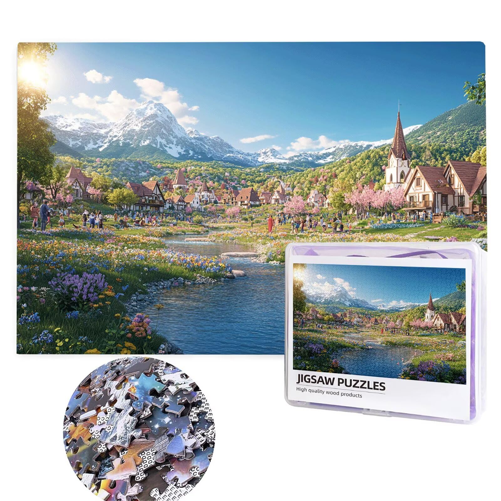Puzzle 4000 Teile Wiese Puzzle Erwachsene, Holzpuzzle Klassische Puzzles Kabine Jigsaw Puzzles für Erwachsene Kinder, Clevere Rätsel Wooden Jigsaw, Geschicklichkeitsspiel für die Ganze Familie g-36
