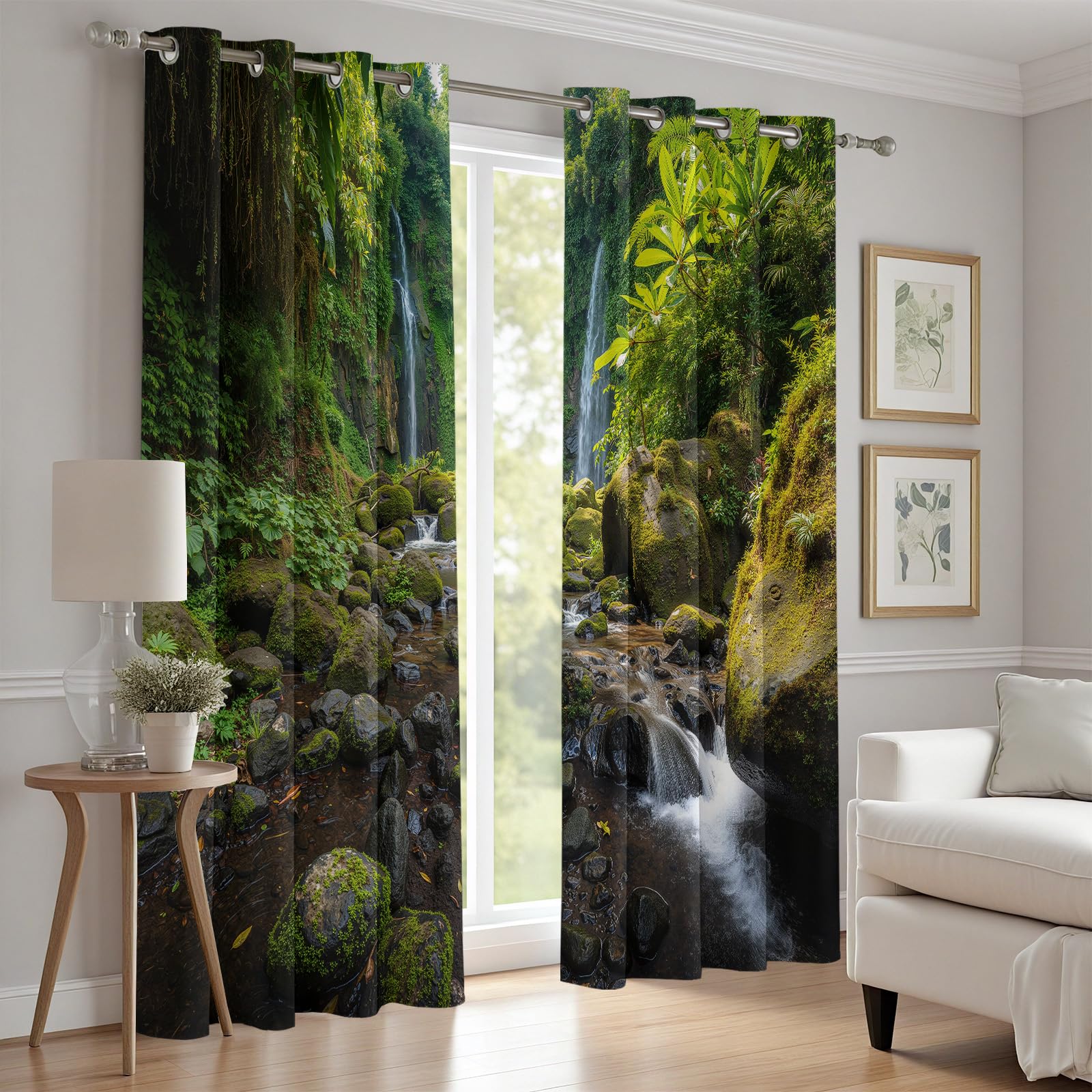 Wald Wasserfall Vorhange Blickdicht 2er Set, Tropisch Dschungel Panorama | Gardinen mit Ösen Natur Landschaft Verdunklungsvorhänge 175 cm Lang 70 Breit Thermovorhang Wohnzimmer Schlafzimmer