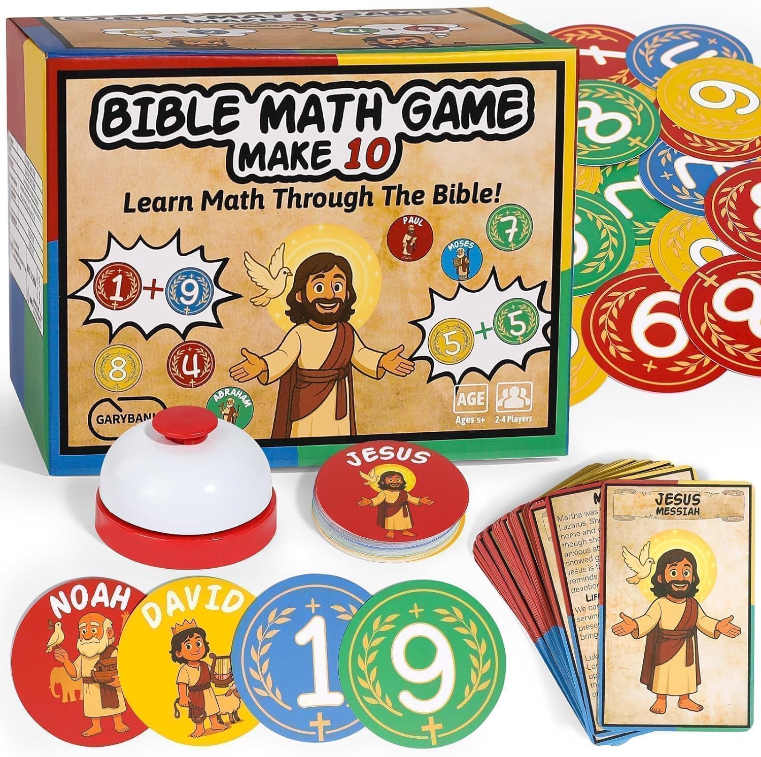 Garybank Bible Games for Kids – Faith-Based Make 10 Game, with 56 Bible Character Story Cards for Faith Learning & 56 Number Cards for Number Sense, Ideal Sunday School & Church Groups Icebreaker