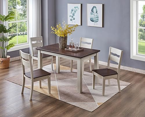 Miniatura 2 de GTU Furniture Juego de 4 sillas de madera clásica de dos tonos sin brazos para cocina, comedor, color blanco, con respaldo de escalera de madera