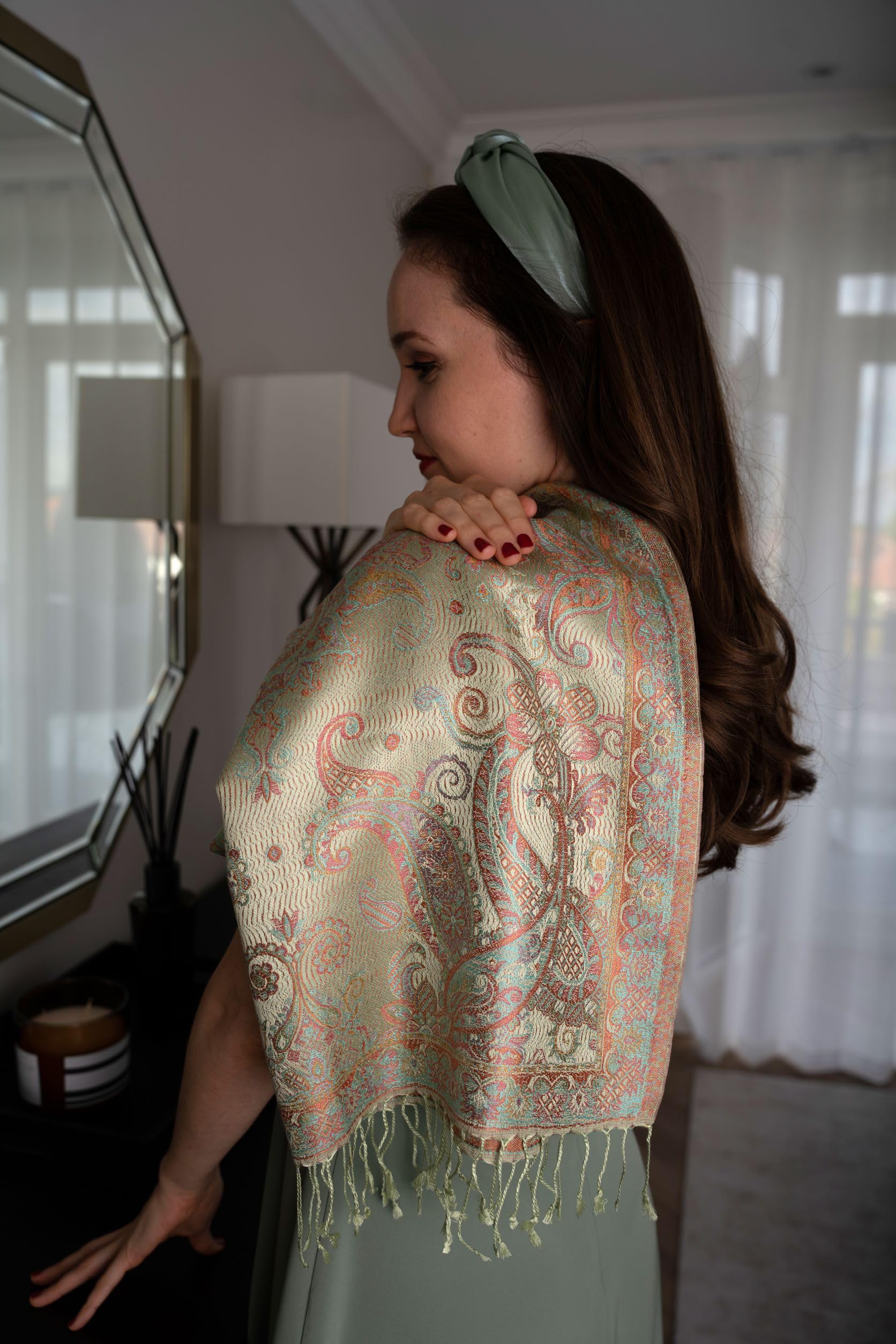 Sciarpa di seta paisley gialla e arancione metallizzata, sciarpa leggera, sciarpa da donna, regalo per lei, sciarpa a spalla, sciarpa primaverile, sciarpa estiva, Giallo e arancione., W: 54cm