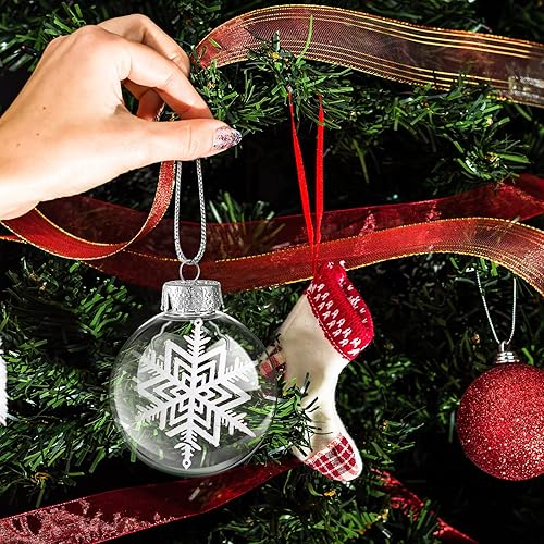 Miniatura 6 de 80 adornos redondos de plástico transparente a granel, parte superior extraíble, adornos transparentes para colgar, bolas de Navidad, adornos de