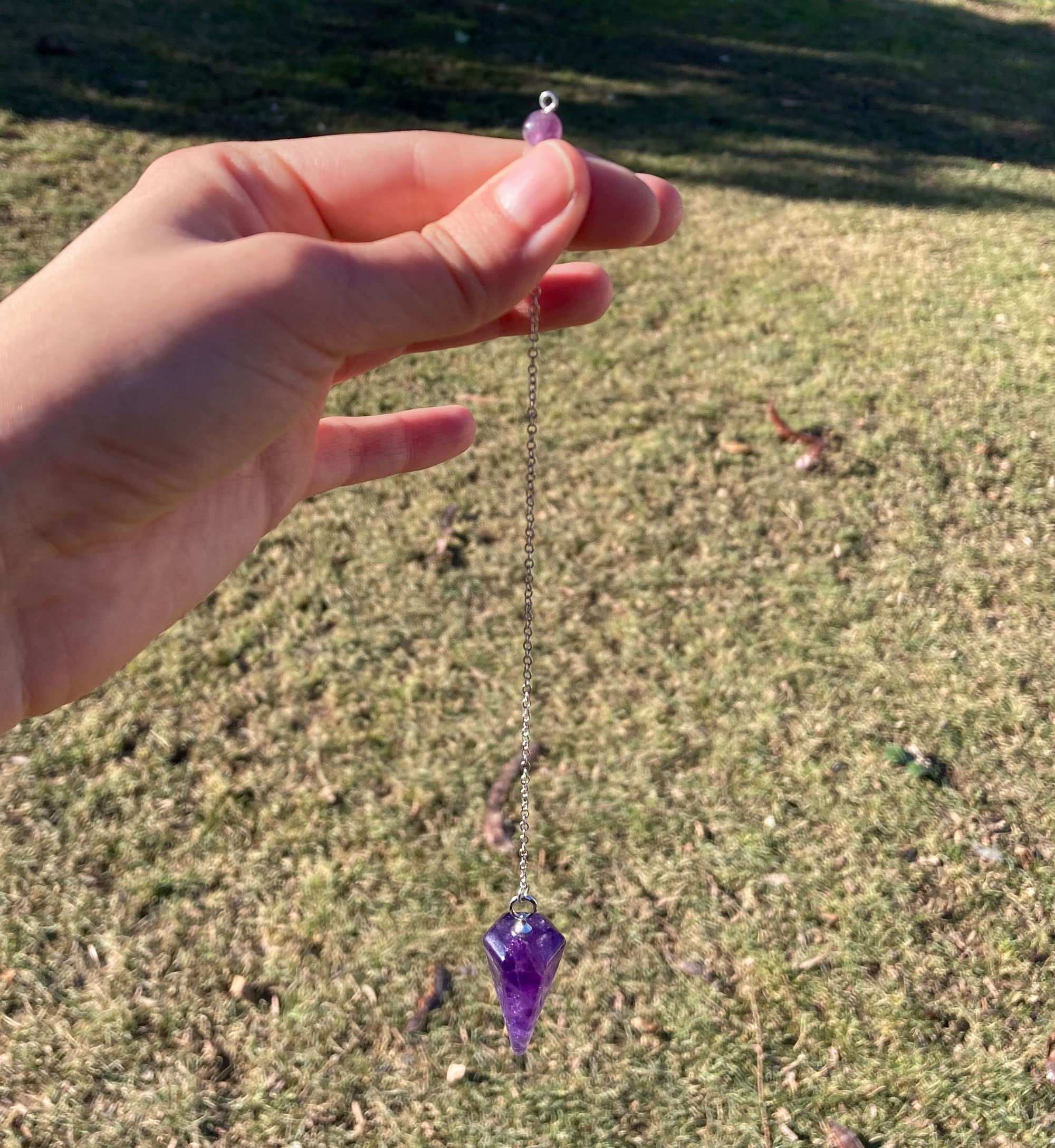 Péndulo de Cristal unisex, piedra natural Amatista, Péndulo Hexagonal Vintage para Radiestesia, Chakra, Reiki, Adivinación, Meditación, Wicca - 5