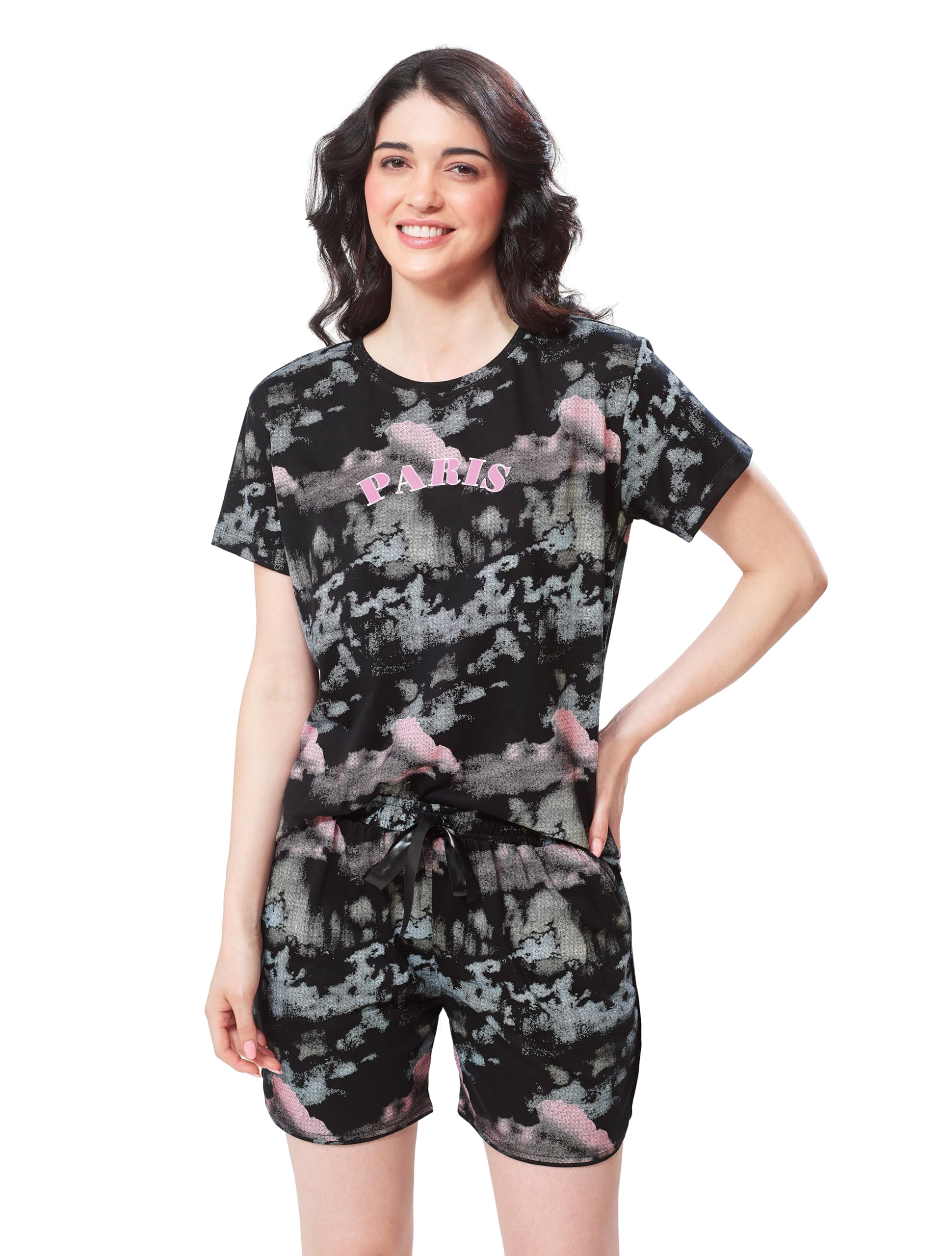 lotik Women's Cotton Geomatric Print Top & Shorts Half Sleeve Nightsuit Set-picture-32
