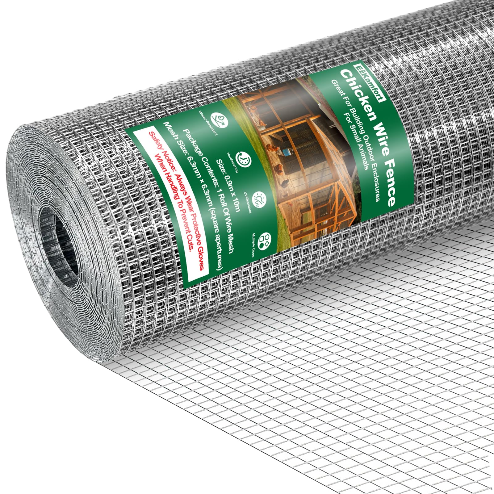 Wühlmausgitter-90cm Höhe x 10m Länge Rolle, Verzinkt Drahtgitter, Maschenweite 6.3x6.3mm, Metallgitter Als Volierendraht, Kaninchendraht, Drahtgitter Feinmaschig für Hochbeet Im Garten