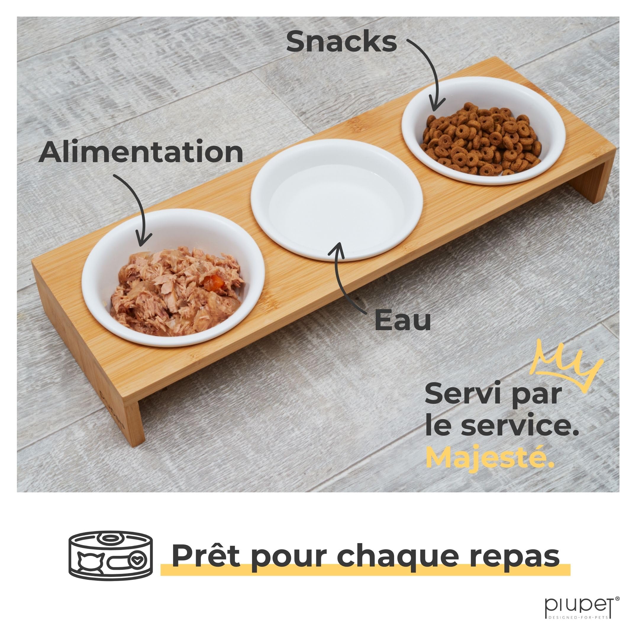PiuPet® 3er Gamelle Chat I 250ml I Passe au Lave-Vaisselle I Gamelle Chat surélevée I Mangeoirs et abreuvoirs pour Chats et Petits Chiens I Support avec 3 Écuelles