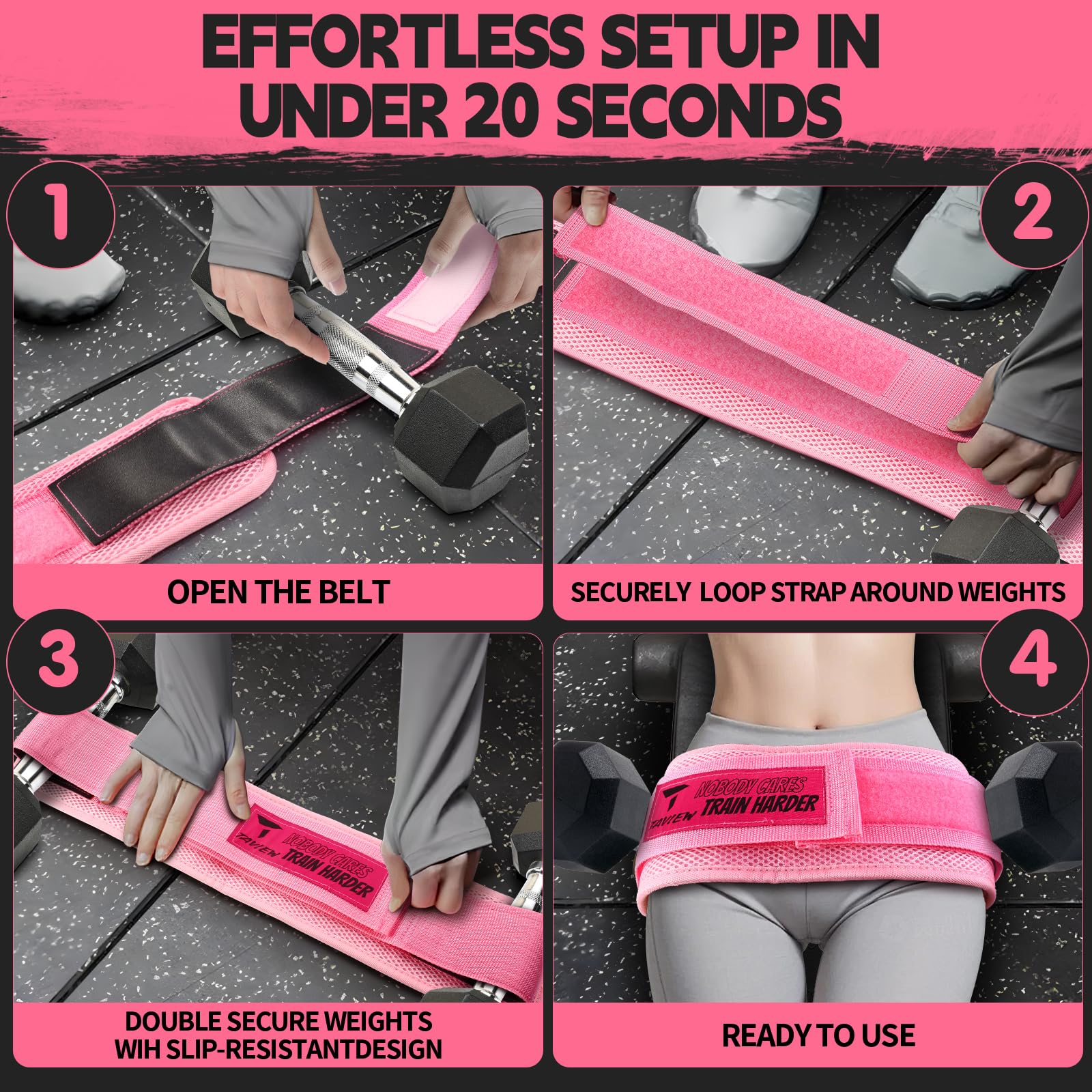 TAVIEW Ceinture de musculation en cuir rose pour gym et pilates, équipement de fitness pour entraînement des fesses avec haltères, kettlebells pour fentes, squat inversé