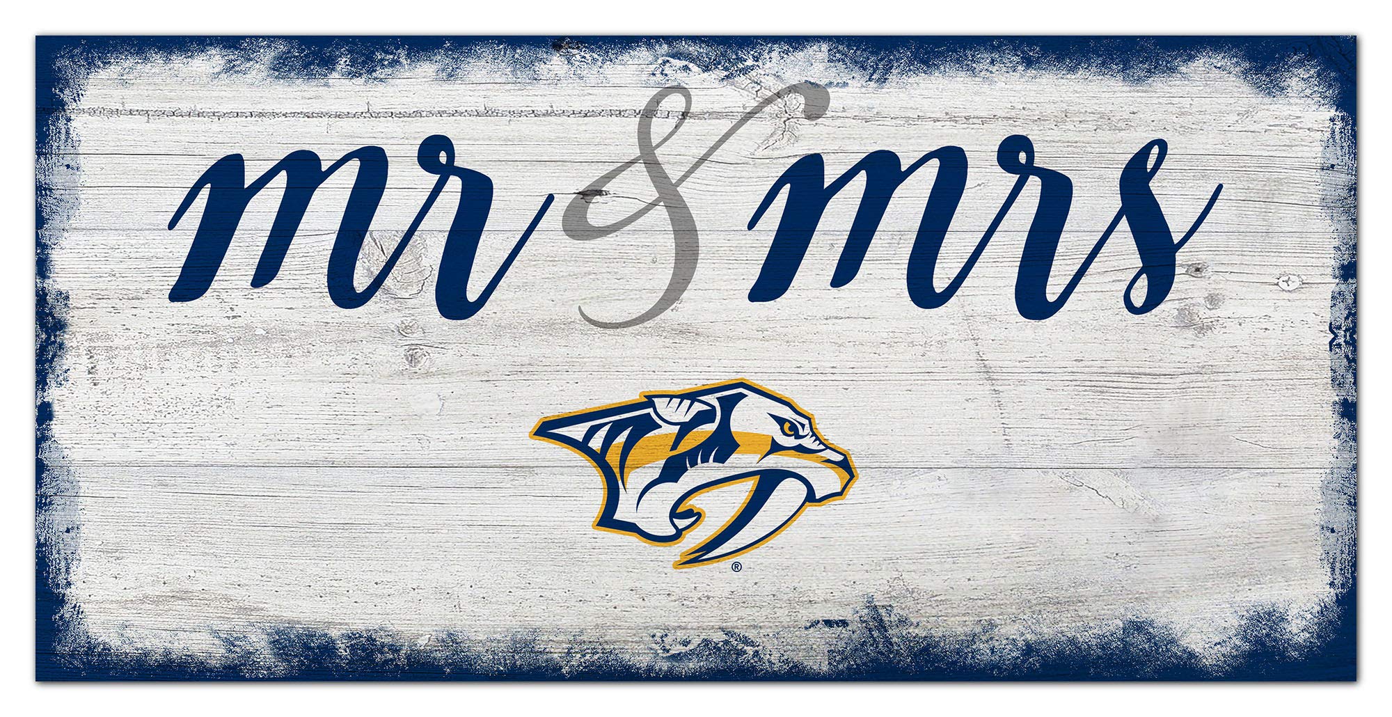 Fan Creations NHL Nashville Predators Unisex Nashville Predators Script Mr & Mrs sign, Team Color, 6 x 12