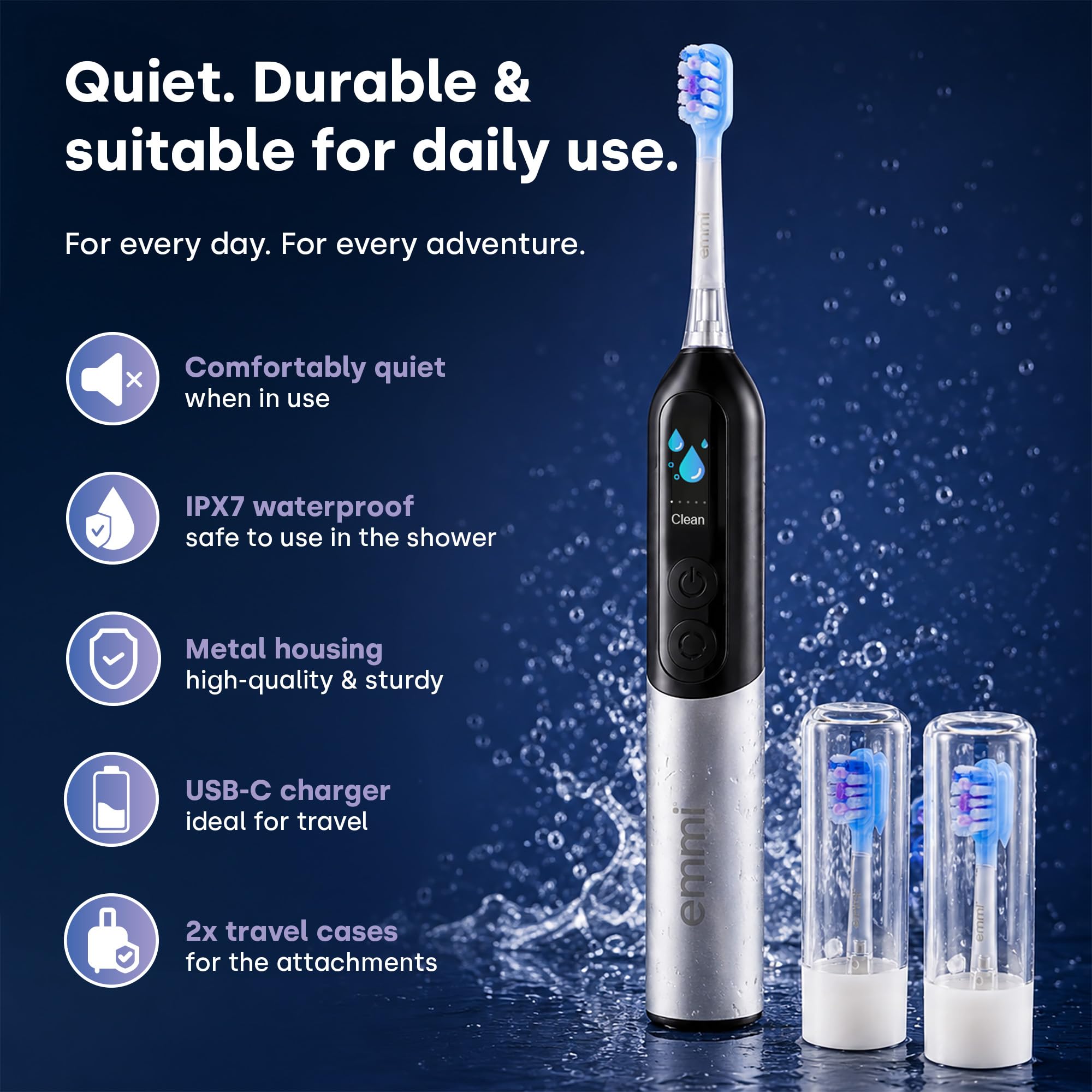emmi-dent Sonic Prime Spazzolino da denti sonico con display e indicatore delle zone di pulizia | Spazzolino elettrico sonico con 30.000 oscillazioni/min, movimento controllato su e giù e impermeabile IPX7