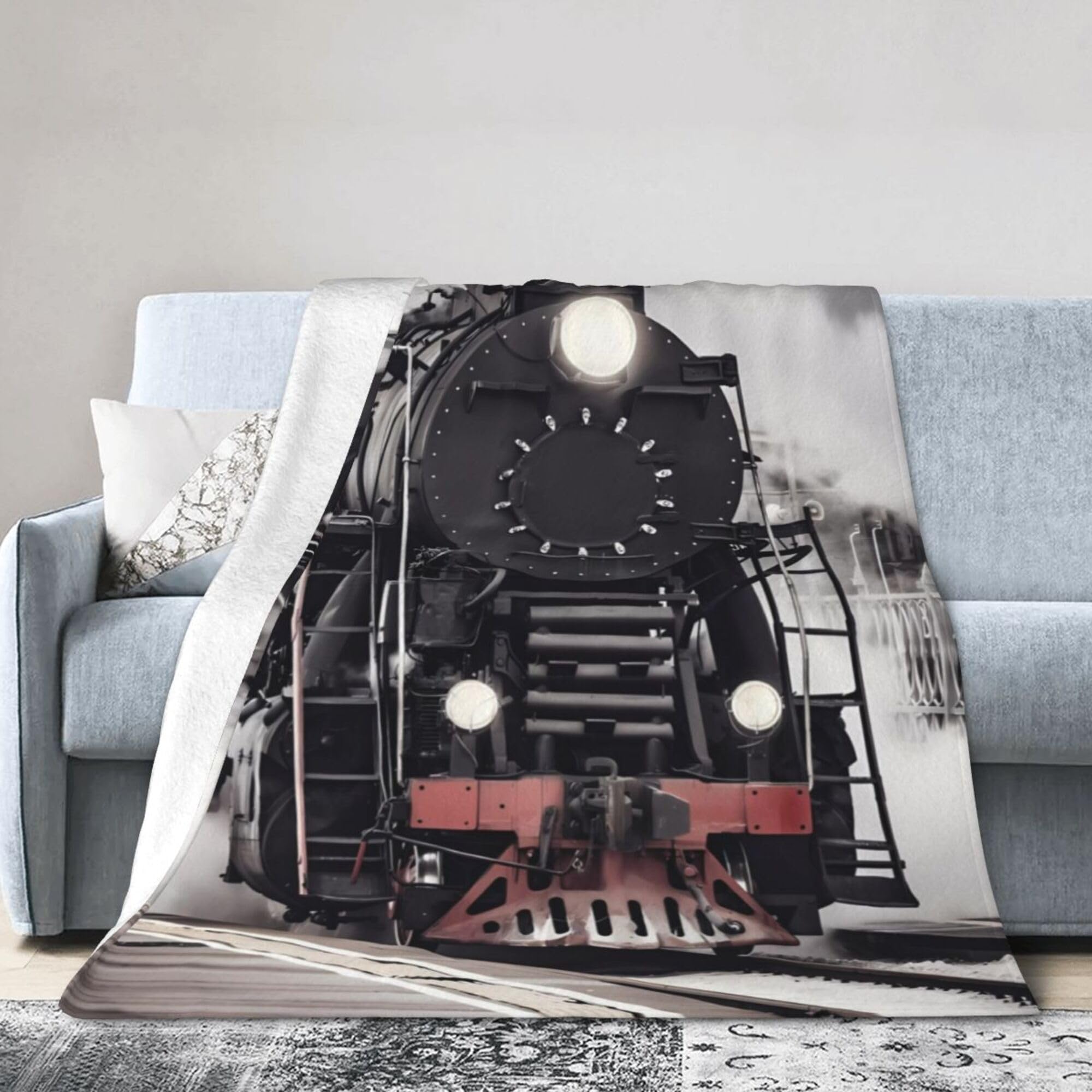 Melbrakin Black Train Blanket Super Soft Flannel Blanket Comfy Cozy Throw Blanket Couch Lightweight Blankets For Living Room Bedroom 50"X40"
