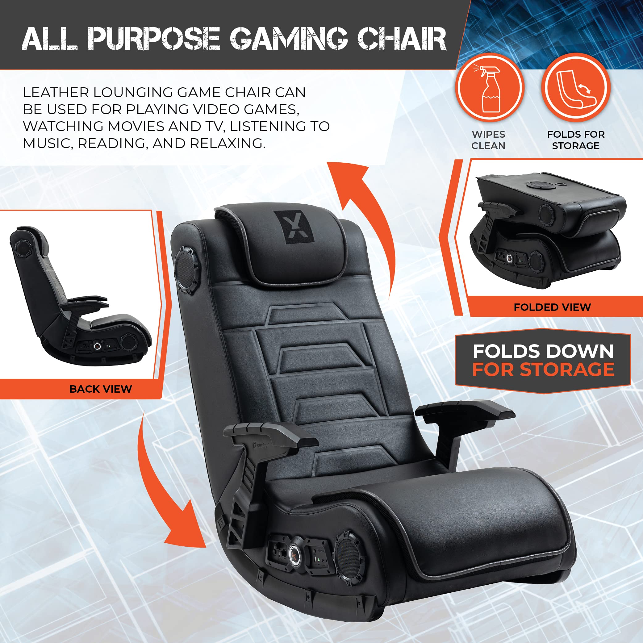 X Rocker Pro Series H3 Black Leather Vibrating Floor Video Gaming Chair