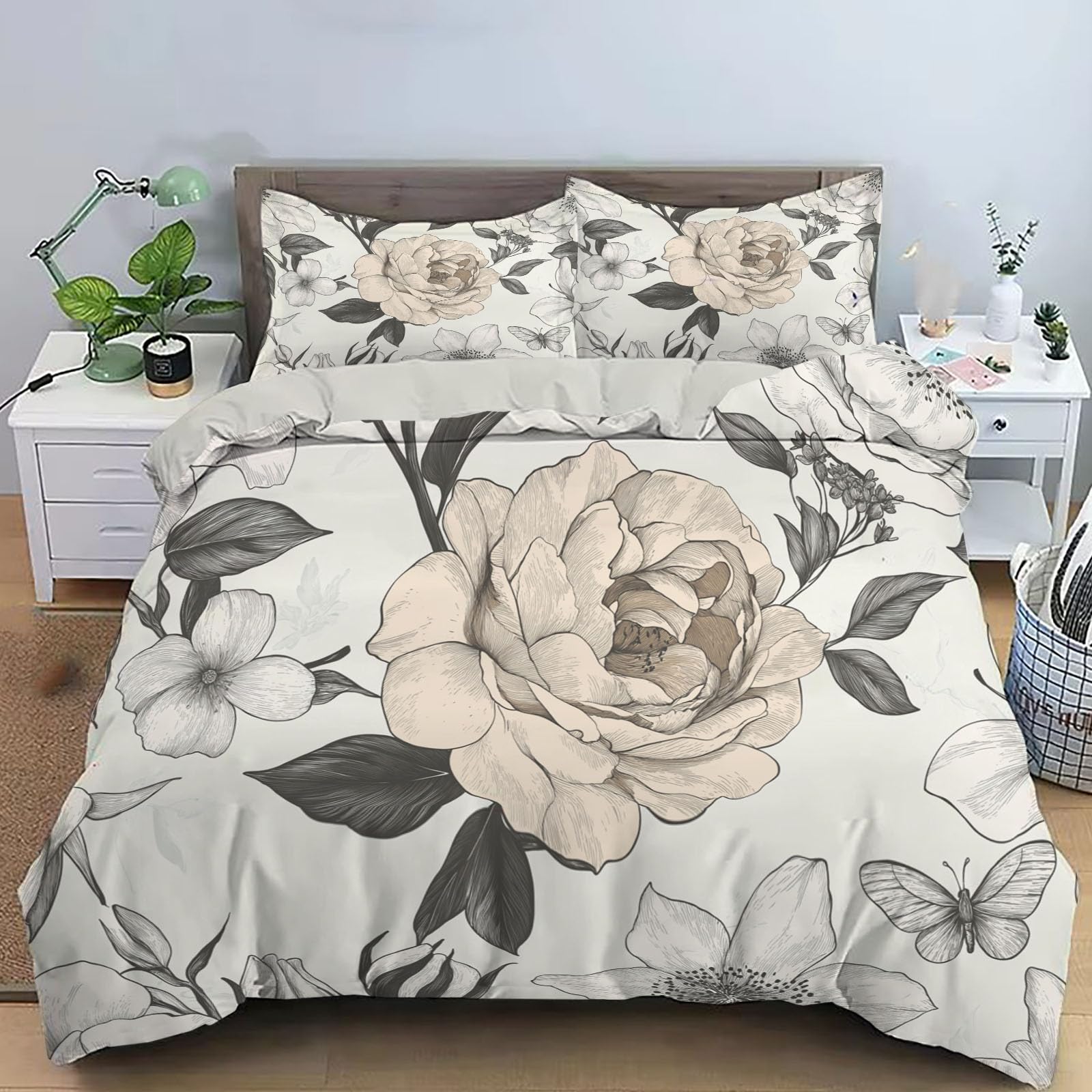 Literie imprimé pivoine lys haut de gamme avec taies d'oreiller