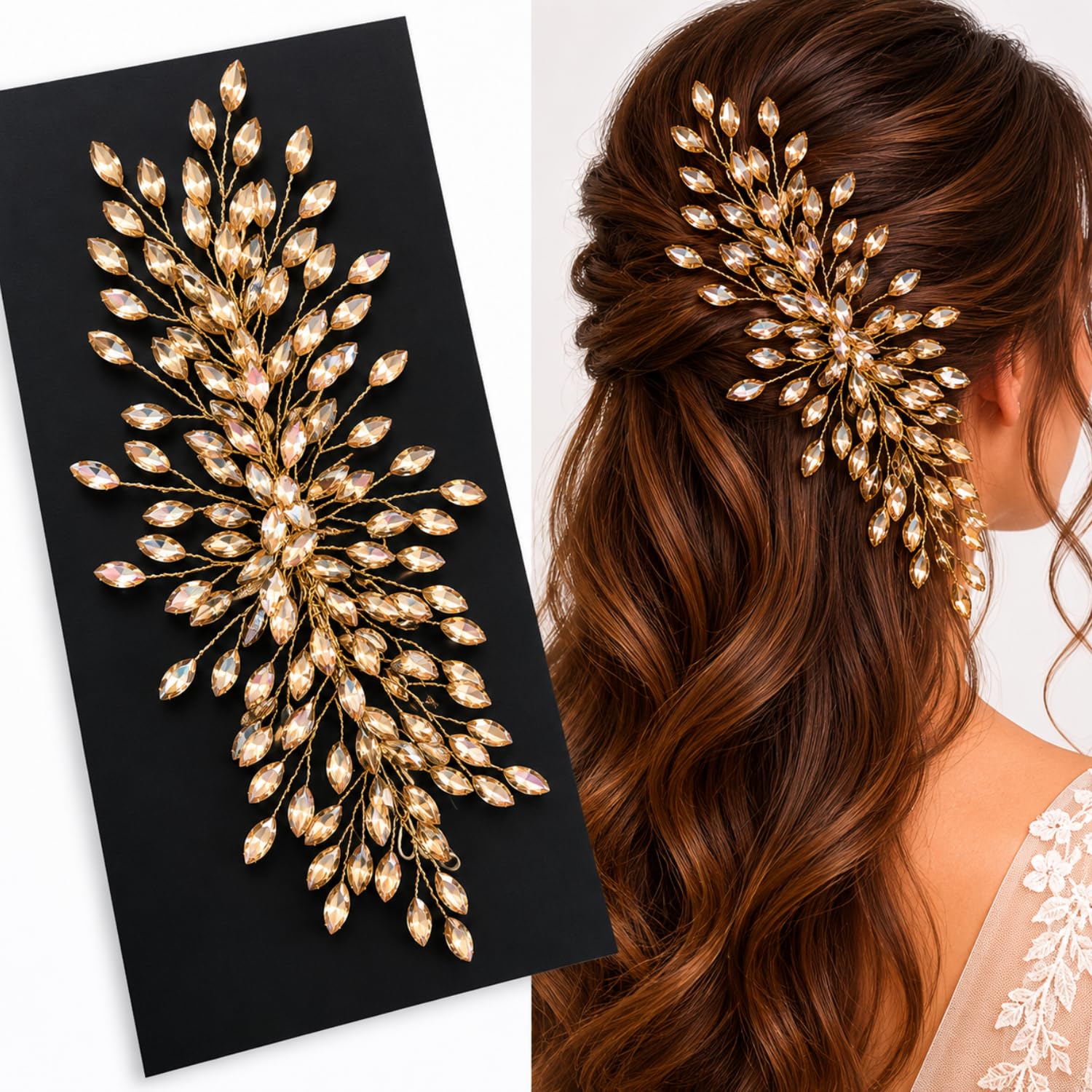 Studded Designer Golden Hair Vine/Tiara/Hair Clip/Hair Pin Accessories/Headband For Women and Girls-image-12