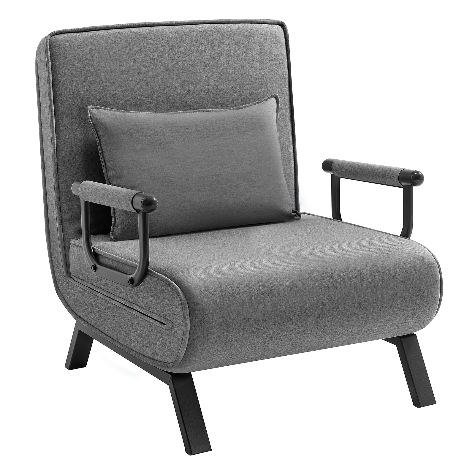 WOLTU Poltrona Relax Reclinabile Convertibile, Divano Letto Trasformabile 3 in 1, con Schienale Regolabile in 5 Posizioni, Cuscino Rimovibile, Seduta Imbottita, 80x74x82cm, Grigio Scuro