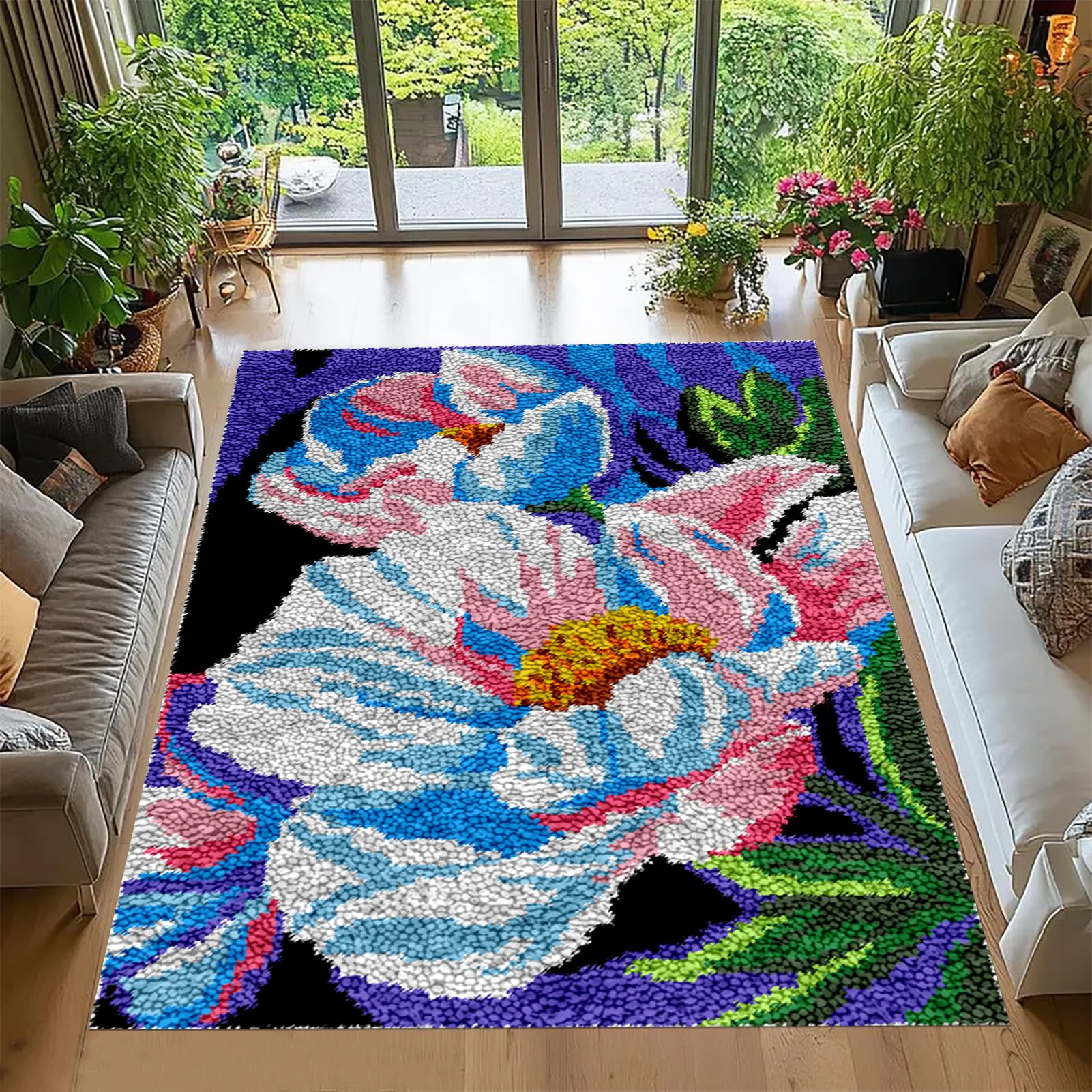 Tehocwiz Large Latch Hook Kits for Adults Latch Hook Rug Kits Rug Making Kit for Adults Beginners Printed Color Canvas Crocheting Crafts Embroidery for Adults 61x87 cm