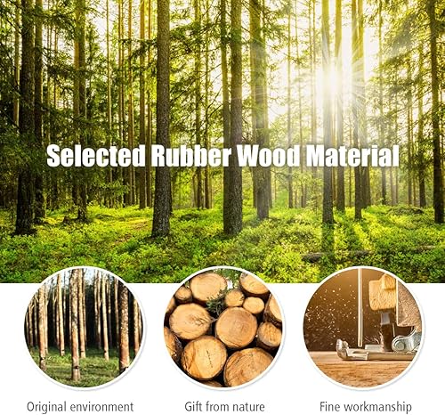 Miniatura 9 de Tangkula Perchero de madera independiente, altura de entrada ajustable con 9 ganchos y base estable de tres patas, perchero de madera de goma, para