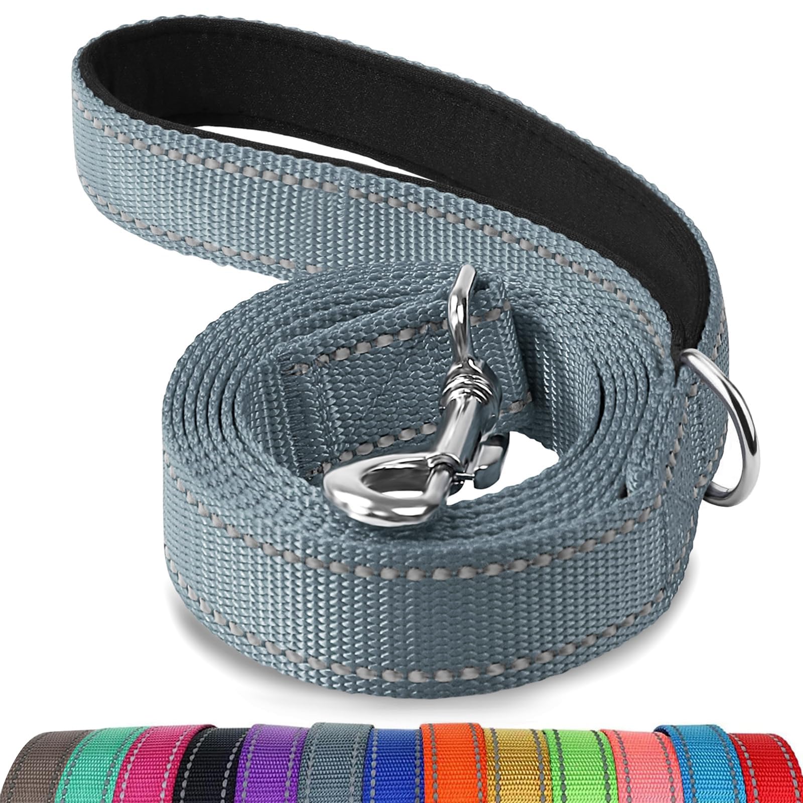 Joytale Guinzaglio per Cani,1.8m x 2.5cm,Doppia-faccia m,Catarifrangente Guinzaglio per Cane Imbottito con maniglia, Guinzaglio Addestramento per Cani di Taglia Media Grande,Grigio
