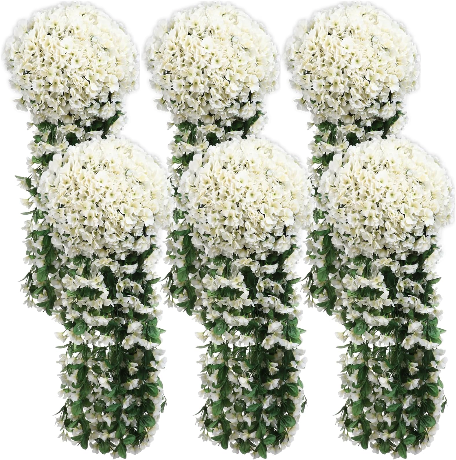 6 Pcs Hanging Flowers White Decor Ivy Artificial Lifelike Orchid Flower Bouquet Simulation Hanging Plant Hanging Baskets Wisteria Garland Decoration for Outdoor Wedding Home Garden Yard Decor