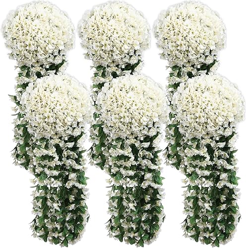 6 piezas de flores colgantes blancas decoración hiedra artificial realista orquídea ramo de flores de simulación colgantes de plantas colgantes