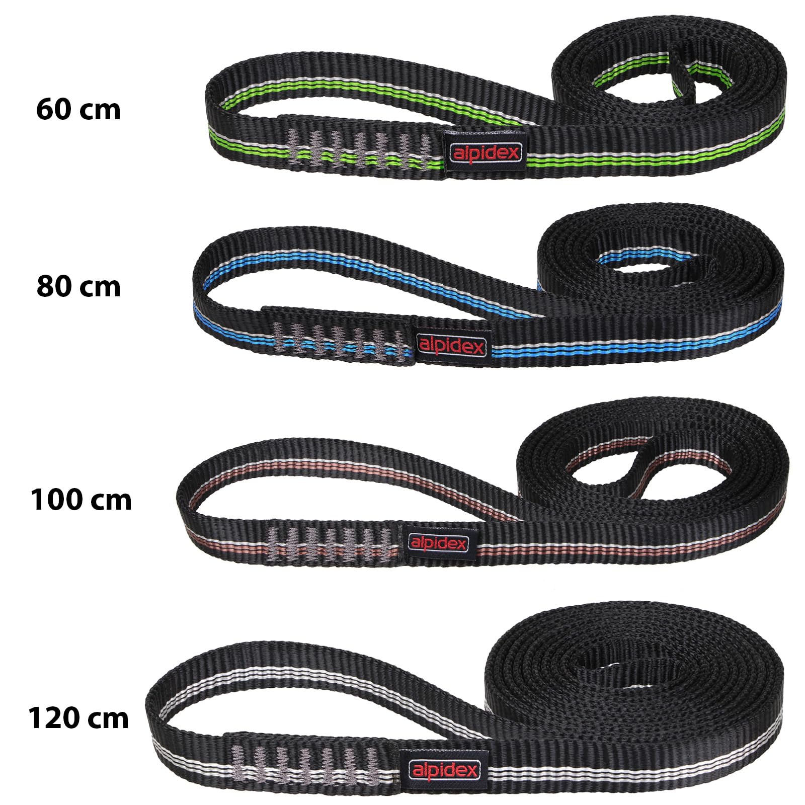 ALPIDEX Eslingas de cinta escalada poliamida 60 80 100 120 cm conjunto 4 piezas