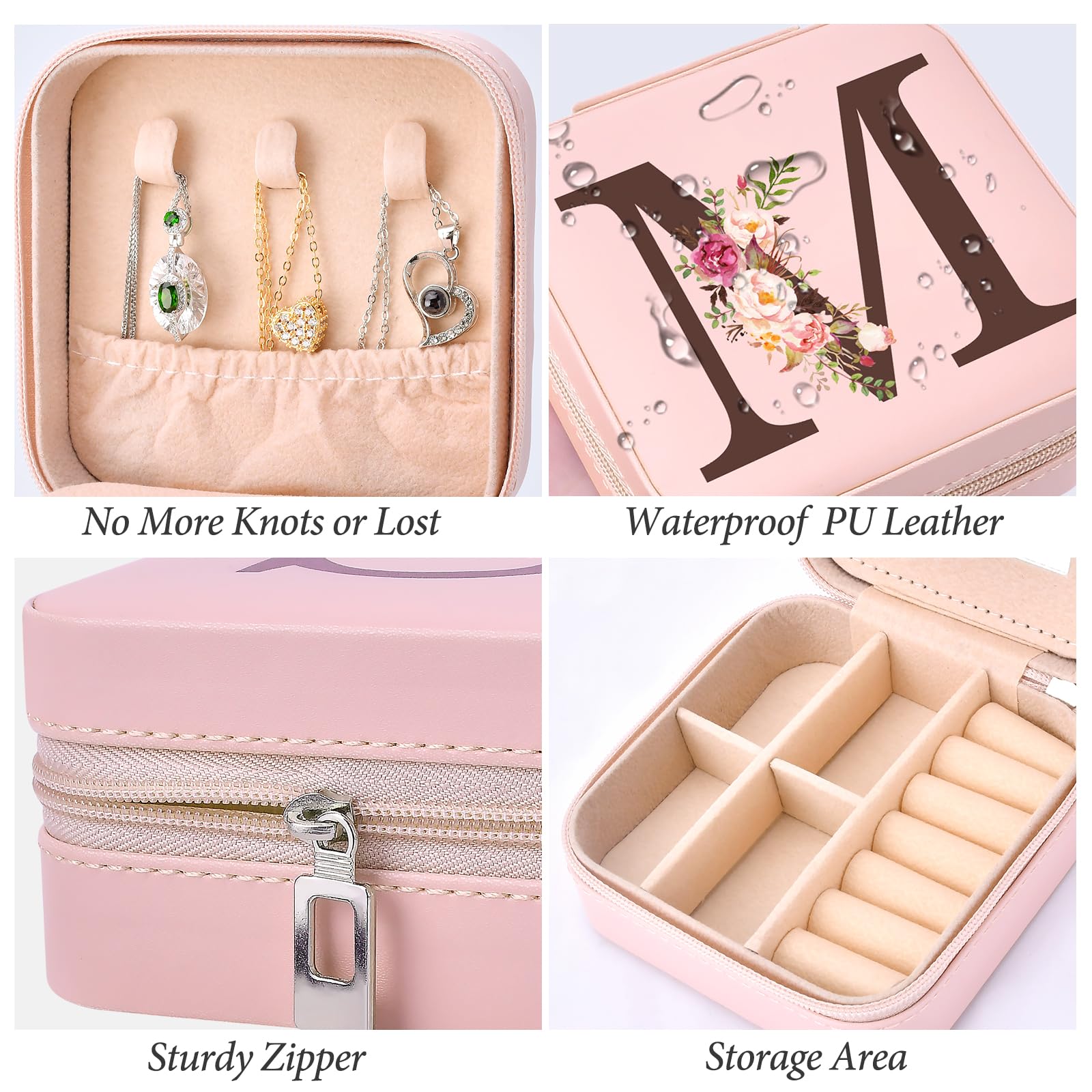 Inngeroo Personalized Graduation Gifts for Women - Customized Teacher Appreciation Gifts - Travel Jewelry Case Box Organizer for Wife Daughter Aunt Friend Grandma - Initial M