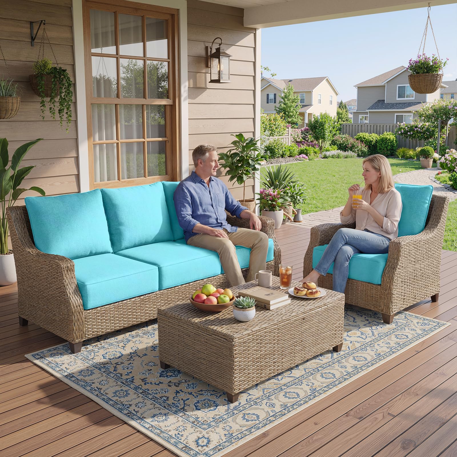 Belord Luxury 6" Thick Outdoor Cushion 4 Set - 24 x24 Inch 28D Sponge Filling Fade-Resistant Chair Cushion, Spill Proof Removable Patio Furniture Replacement Cushion for Sofa Bench Swing - Turquoise