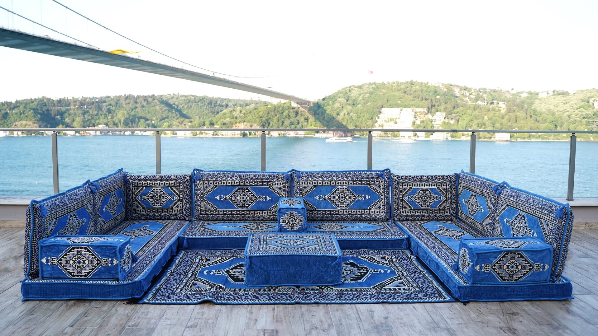 U Shaped Blue Floor Cushions Modern Arabic Majlis Set Floor