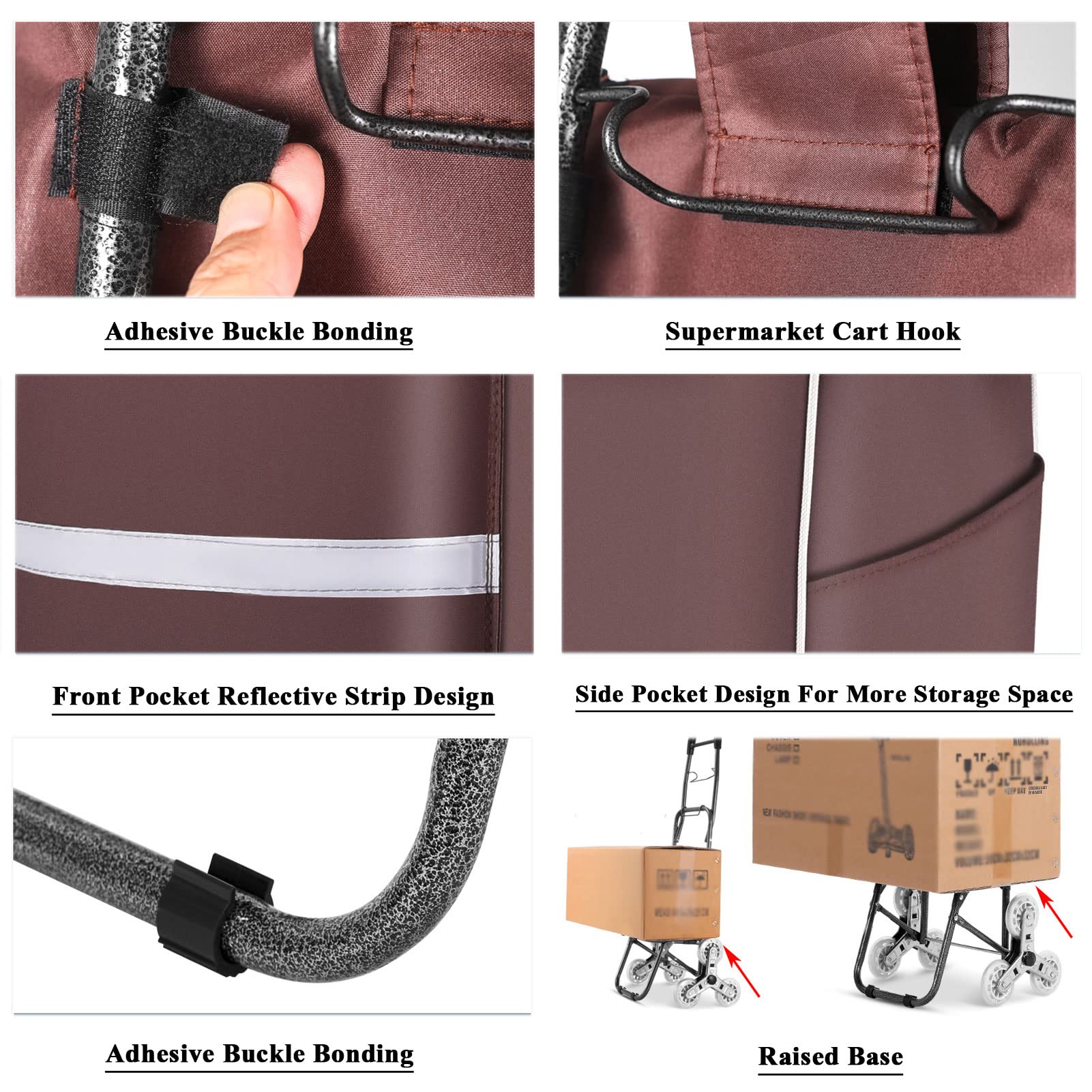 Carrello per la spesa per salire le scale, resistente, impermeabile, con striscia di sicurezza riflettente, portatile, durevole, ideale per shopping e commissioni