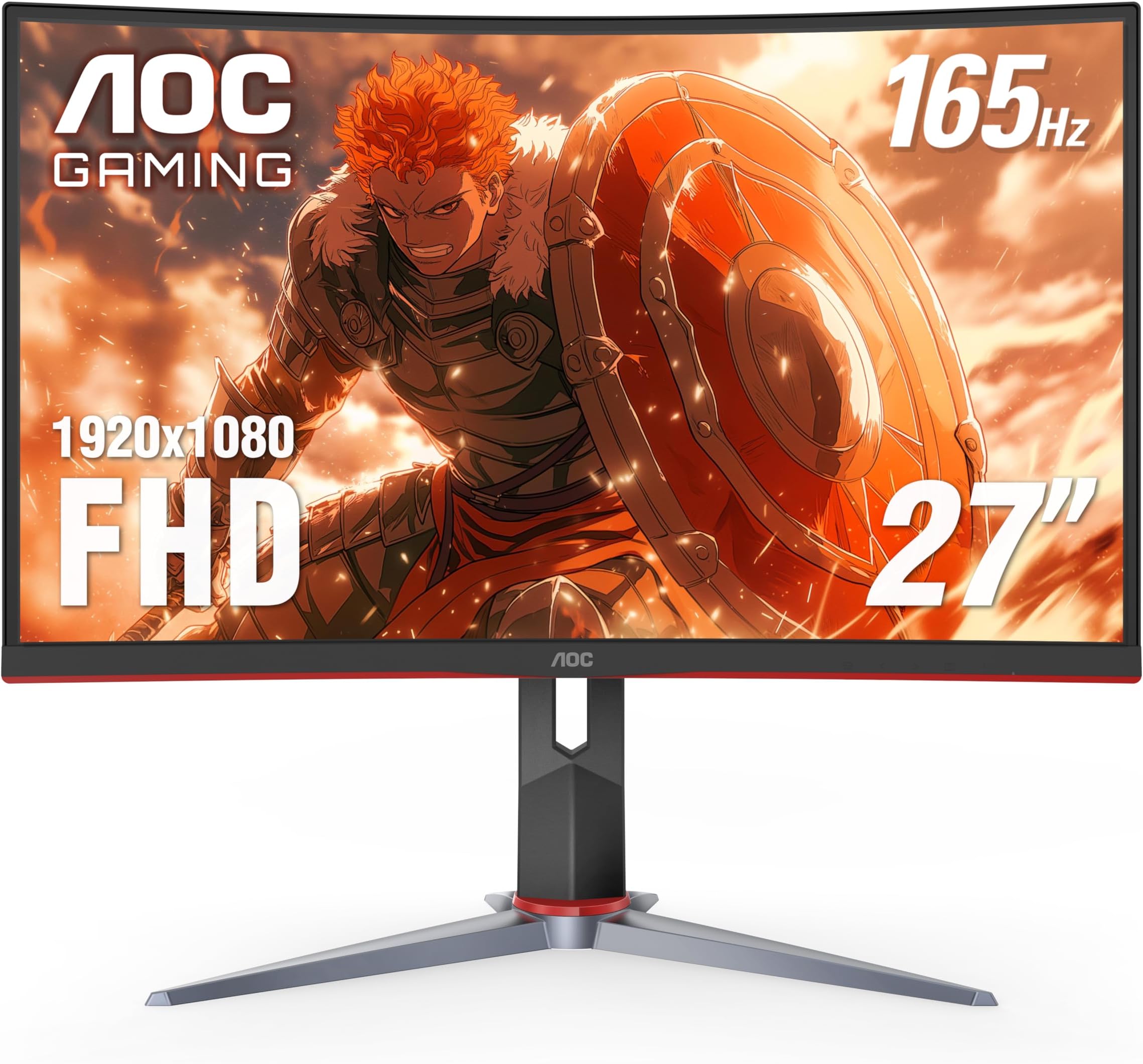AOC C27G2 27" Curved Frameless Ultra-Fast Gaming Monitor, FHD 1080p, 1ms 165Hz, FreeSync, 2X HDMI 2.0, 1x Display Port, Height Adjustable, Xbox PS5 Switch Ready, 3-Year Zero-Bright-Dot