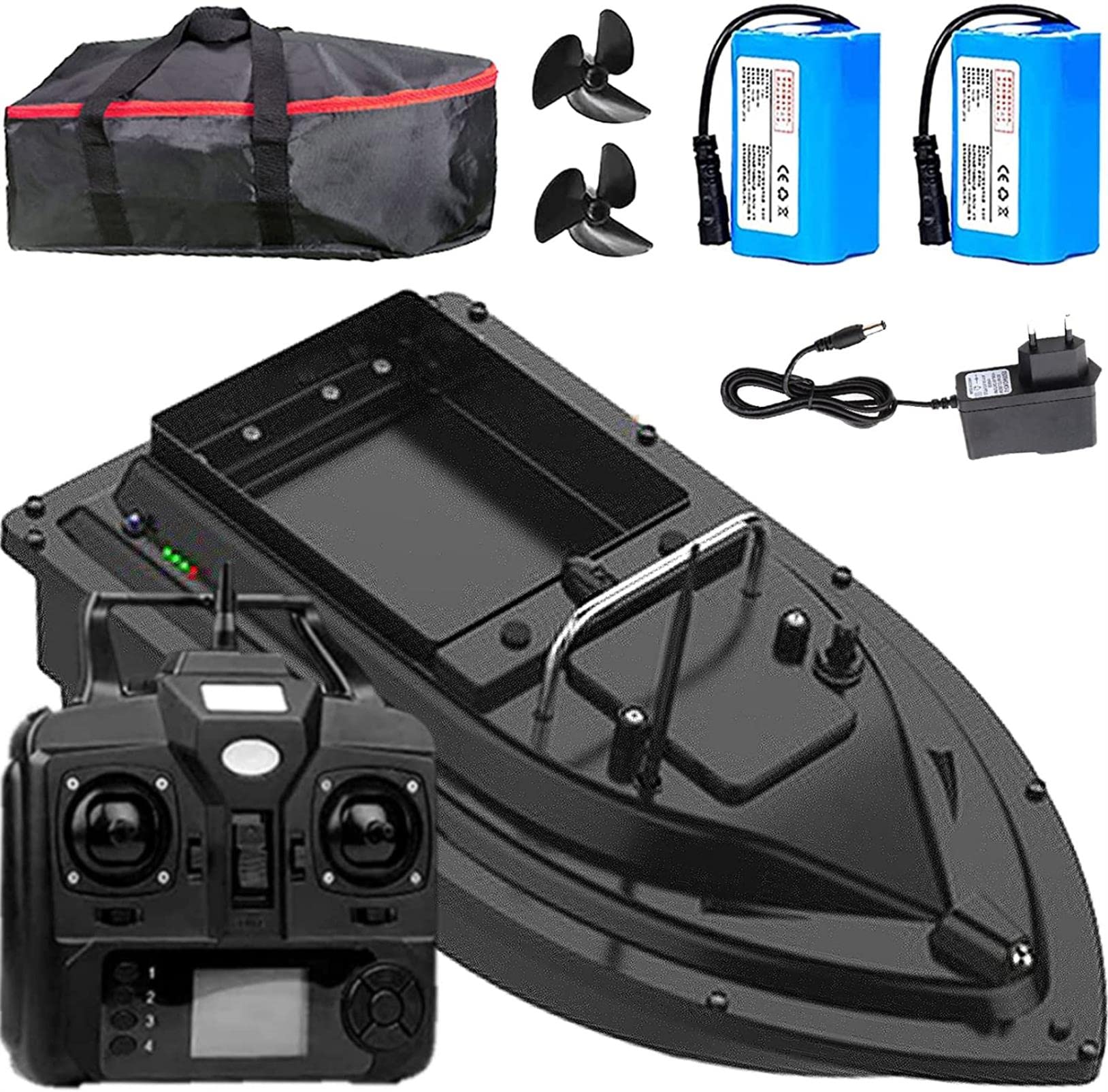 Barca Esca Telecomandata GPS, 500m Distanza Barchino Carpfishing Intelligente, Barca Esca per Pesci con ​Doppio Motore ​e Eliche, Carico 2 kg, Batteria 5200/9600 mAh Opzionale