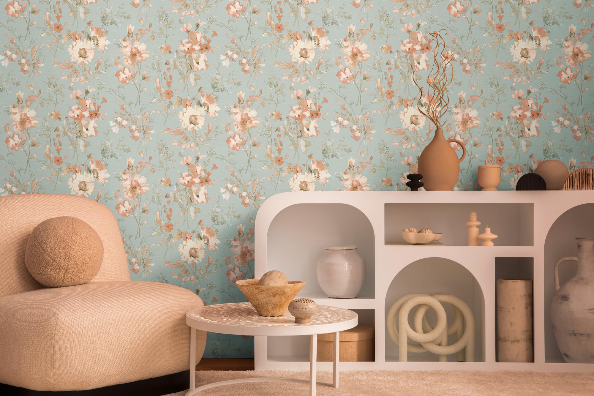 Livingwalls carta da parati TNT con motivo floreale in blu, grigio e rosa – Carta da parati floreale romantica 10,05 m x 0,53 m di COSMOPOLITAN – 790616