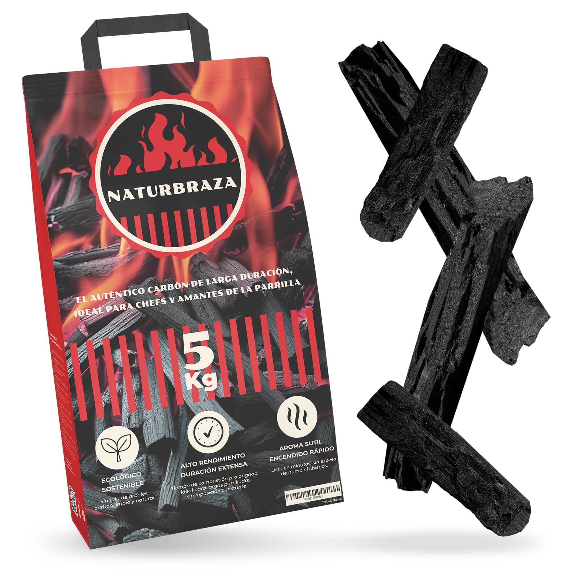 Carbón Vegetal de Marabú 5 kg – Carbón Natural para Barbacoa y Asador, Saco Ecológico sin Humo ni Aditivos, Encendido Fácil, Alto Poder Calorífico y Brasas Largas (Pequeño)