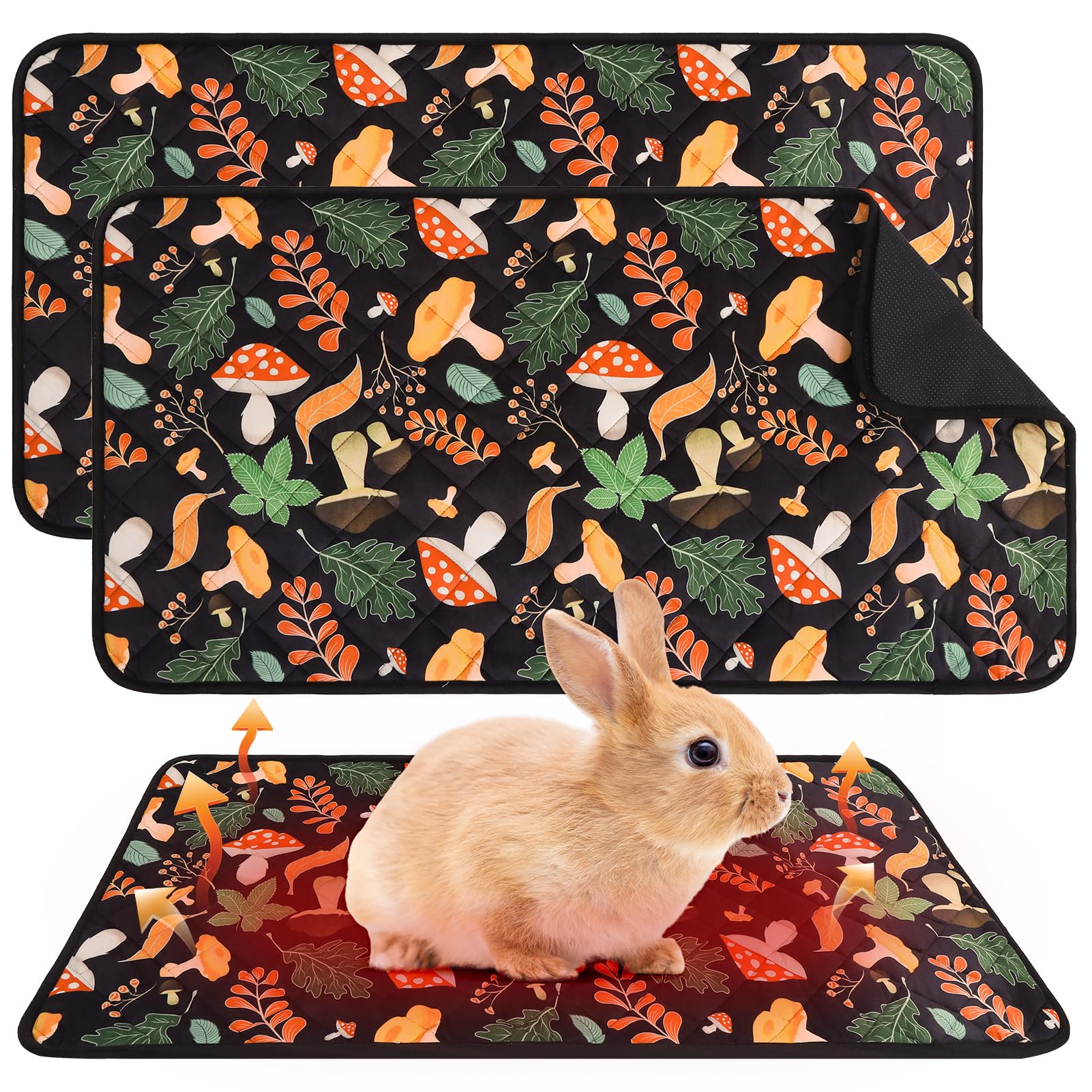 Homimp 4 Pcs Guinea Pig Pee Pads,Self Heating Guinea Pig Bed Pads for Winter Keep Warm,Washable&Anti Slip Small Animal Beds for Indoor Rabbit Hamster Squirrel Hedgehog Chinchilla Ferret,Black 16"x24"