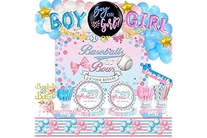 Baby Gender Reveal Decorations for Baseball or Bows Theme, 228 Pcs Backdrop...
