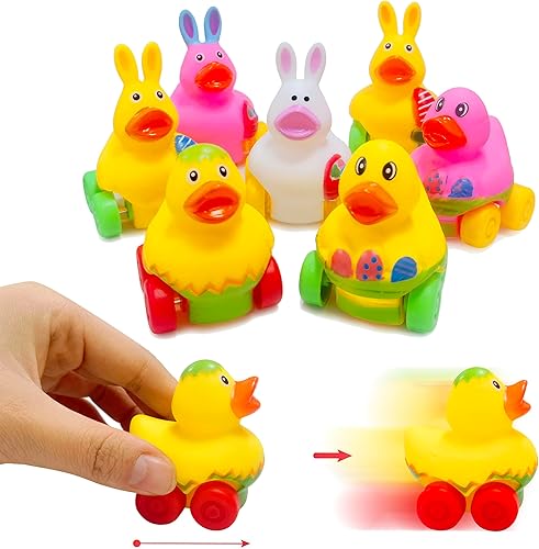 Miniatura 4 de 24 piezas de huevos de Pascua con patos de goma, vehículos suaves para niños y niñas, rellenos de cesta de Pascua, rellenos de huevos, regalos de