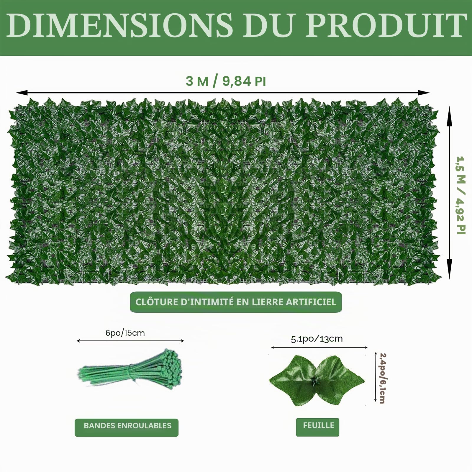 Wivico Haie Artificielle 1.5m x 3m,Mur Végétal Extérieur Brise-Vue,Clôture Feuillage Artificiel Décoration Fausse Haie Jardin,Garde-Corps Balcon,Maille Feuillage Extérieur