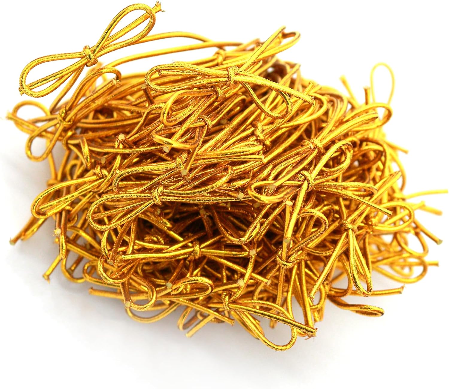 FQTANJU 100 Pcs Gold Stretch Loops with Pre-Tied Bows from Elastic Ribbon - 6 Inches Elastic Metallic String Gift Bows for Gifts Boxes,Tags, Craft & Easy Wrapping - Image 3