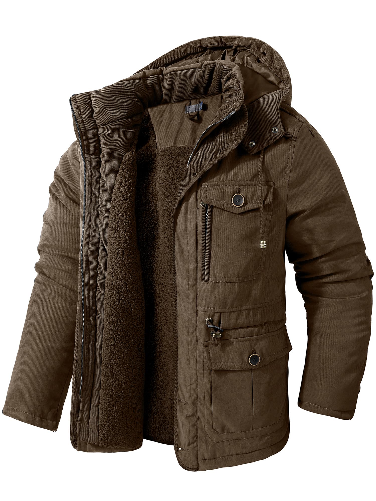 Mr.Stream Men's Winter Hooded Jacket Windproof Sherpa Lined Fleece Windbreaker Coat Outerwear Warm Parka