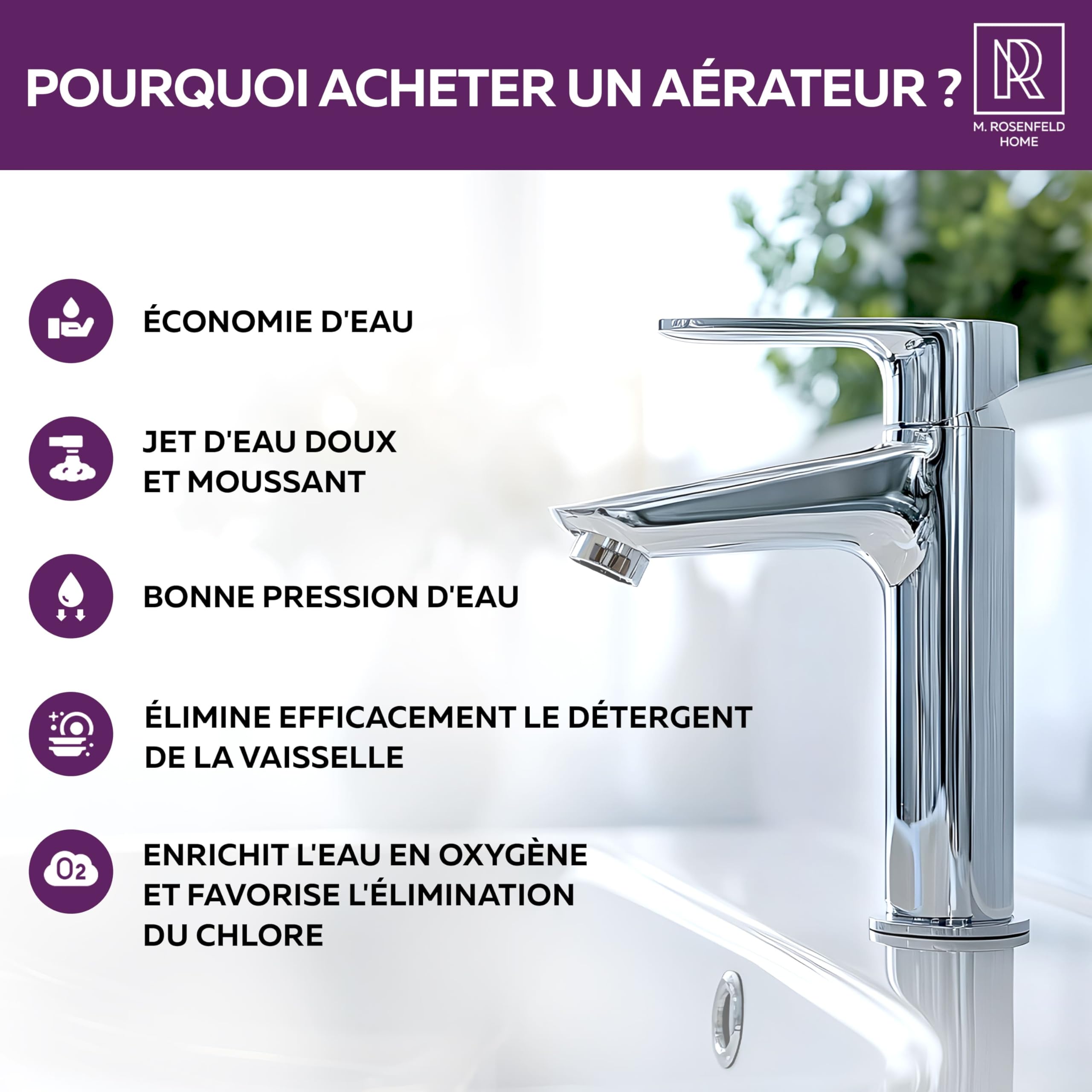Mousseur Robinet M24 Laiton Chromé Économiseur d'Eau Filtre Anticalcaire 5 L/min