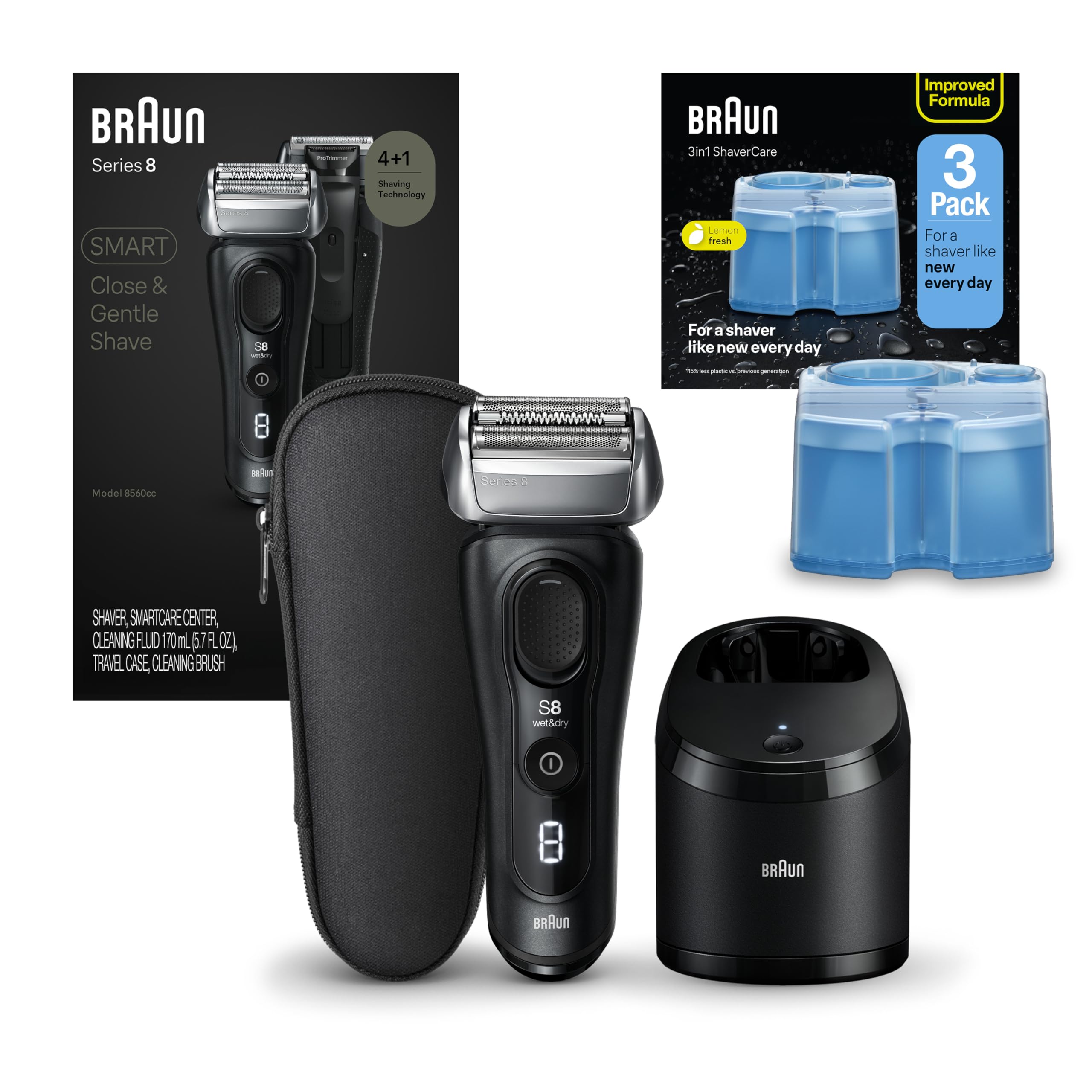Braun Series 8 8560cc Electric Razor for Men 4 1 Shaving Elements Precision Long Hair Trimmer SmartCare Center