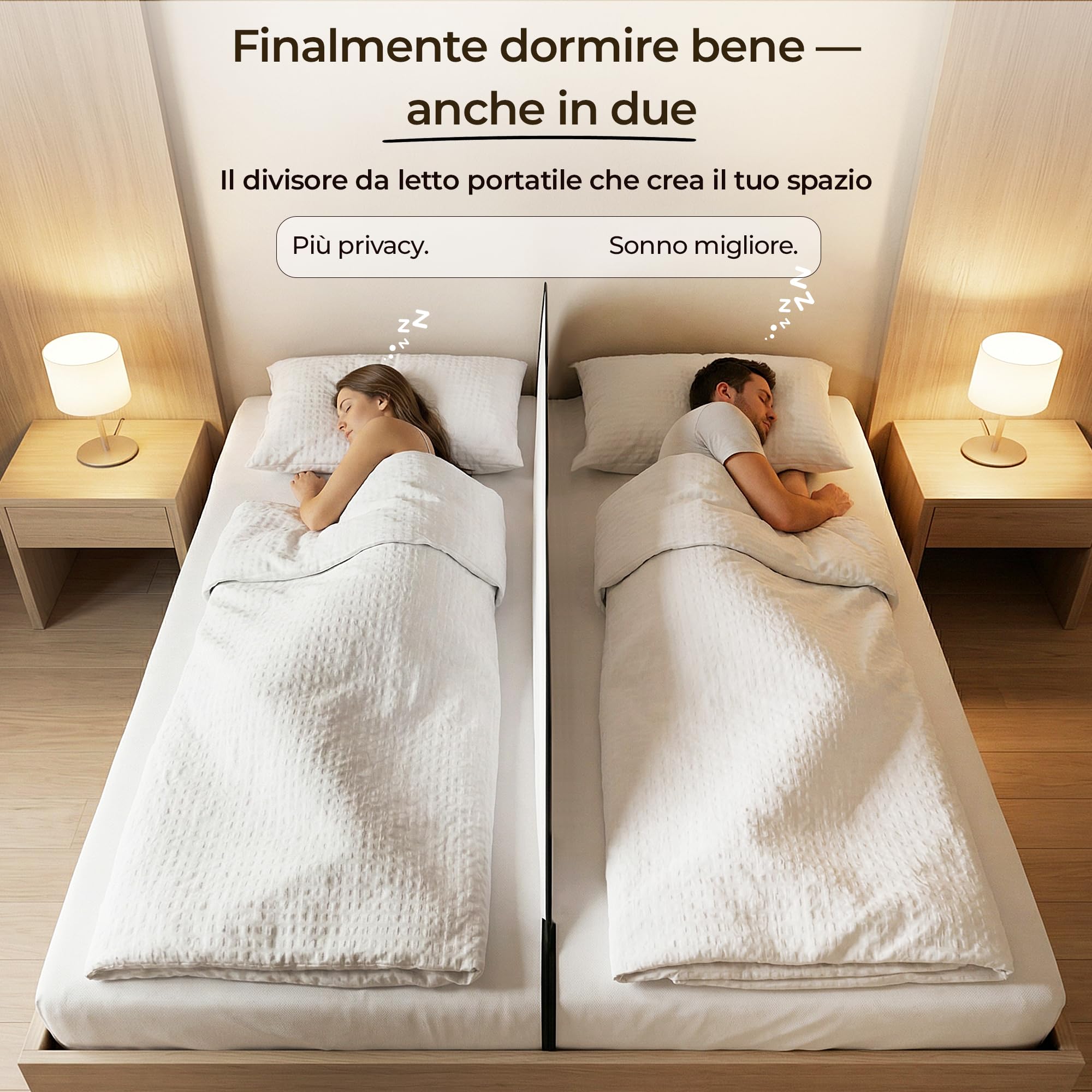 Divisorio Letto Portatile – Separatore per Letto Matrimoniale e Singolo | Privacy e Comfort per Dormire Meglio | Ultraleggero (400 g) | Facile da Montare | Ideale per Viaggi, Hotel, Famiglia