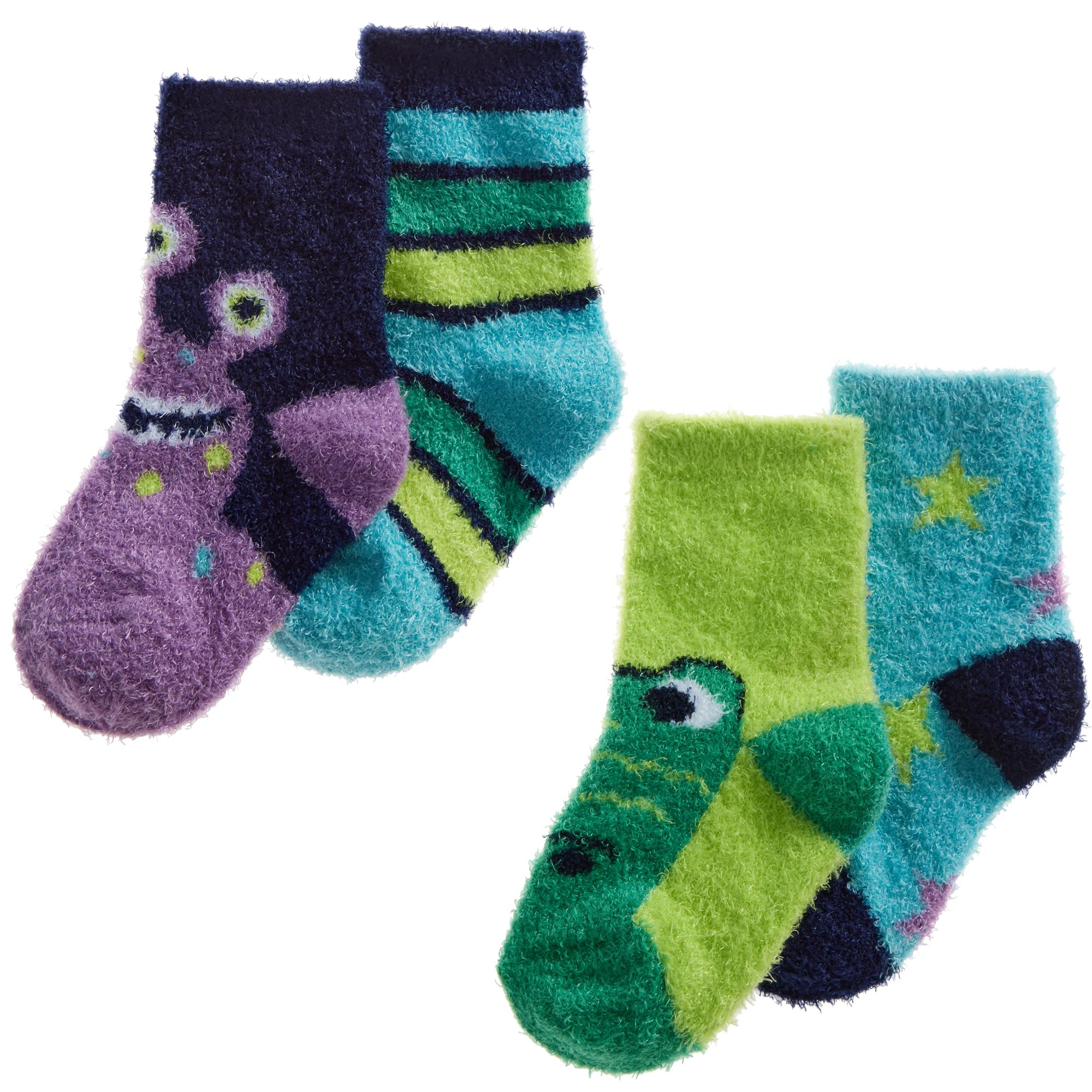 Undercover 4 Pairs Baby Boys Cosy Socks 44B991 Navy/Green Monsters (1 x Each) 0-2.5